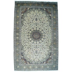 Oversize Persian Kashan Silk Flowers Sheikh Safi Design Rug