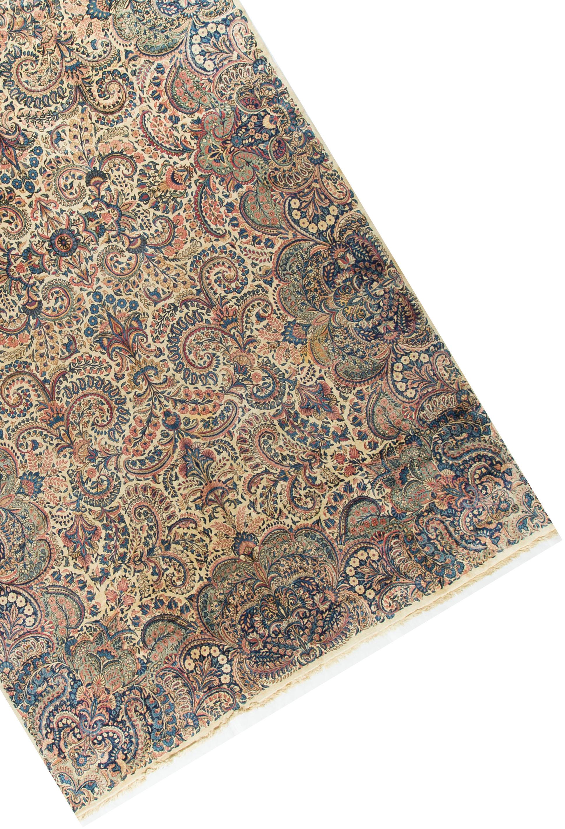 Hand-Woven Oversize Persian Kerman Rug Carpet, circa 1930 11' x 19' For Sale