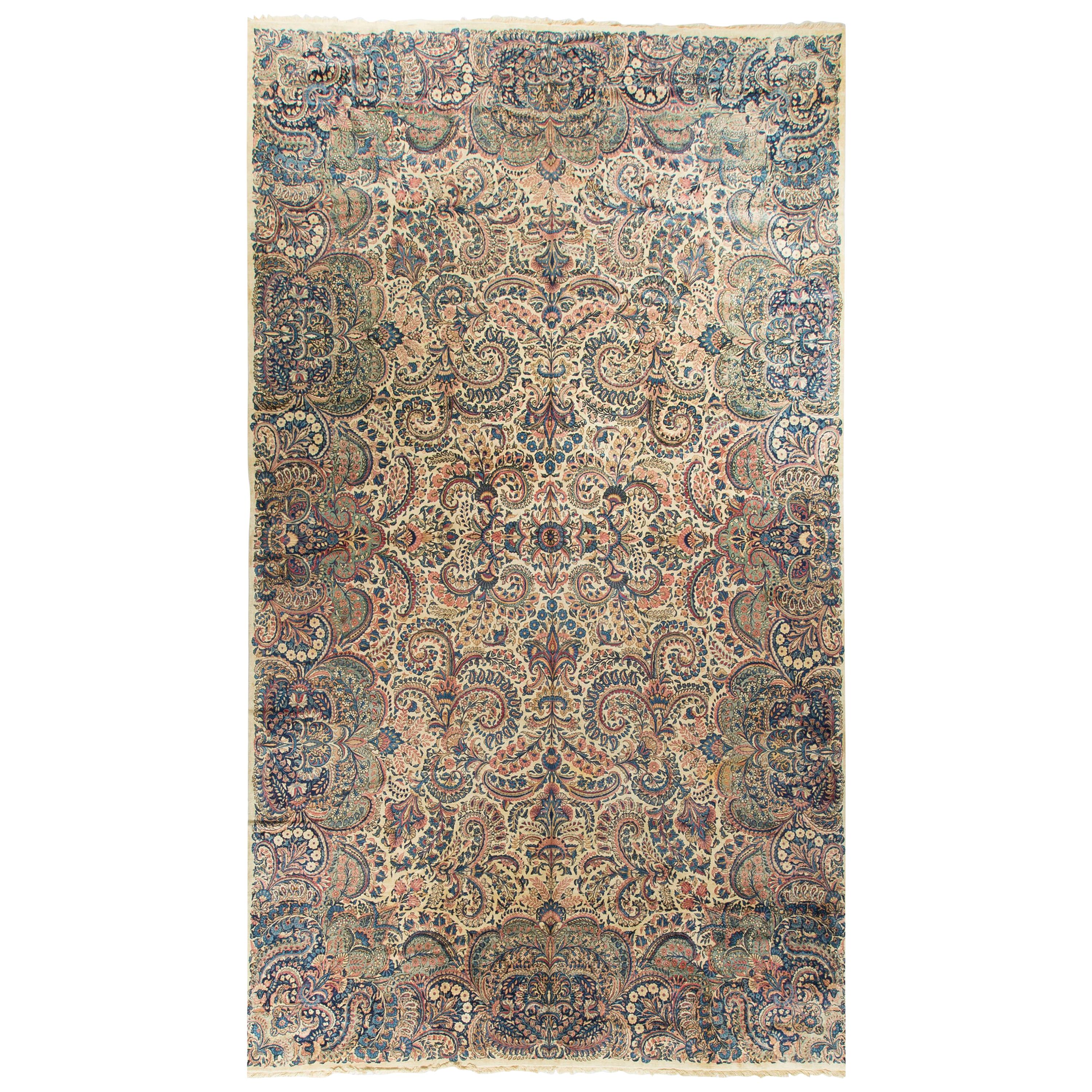 Oversize Persian Kerman Rug Carpet, circa 1930 11' x 19' For Sale