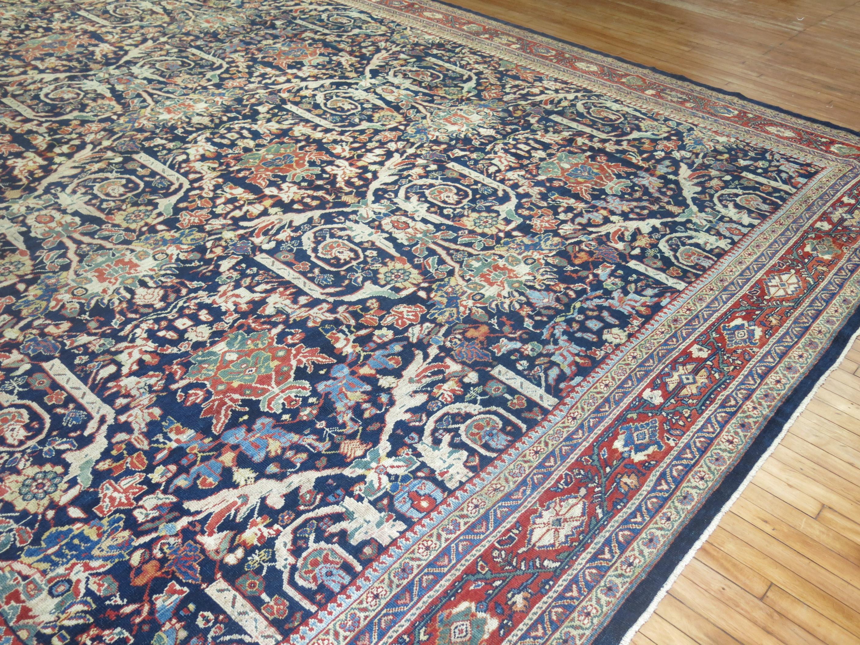Oversize Persian Mustafi Mahal Rug in Navy Blue For Sale 3