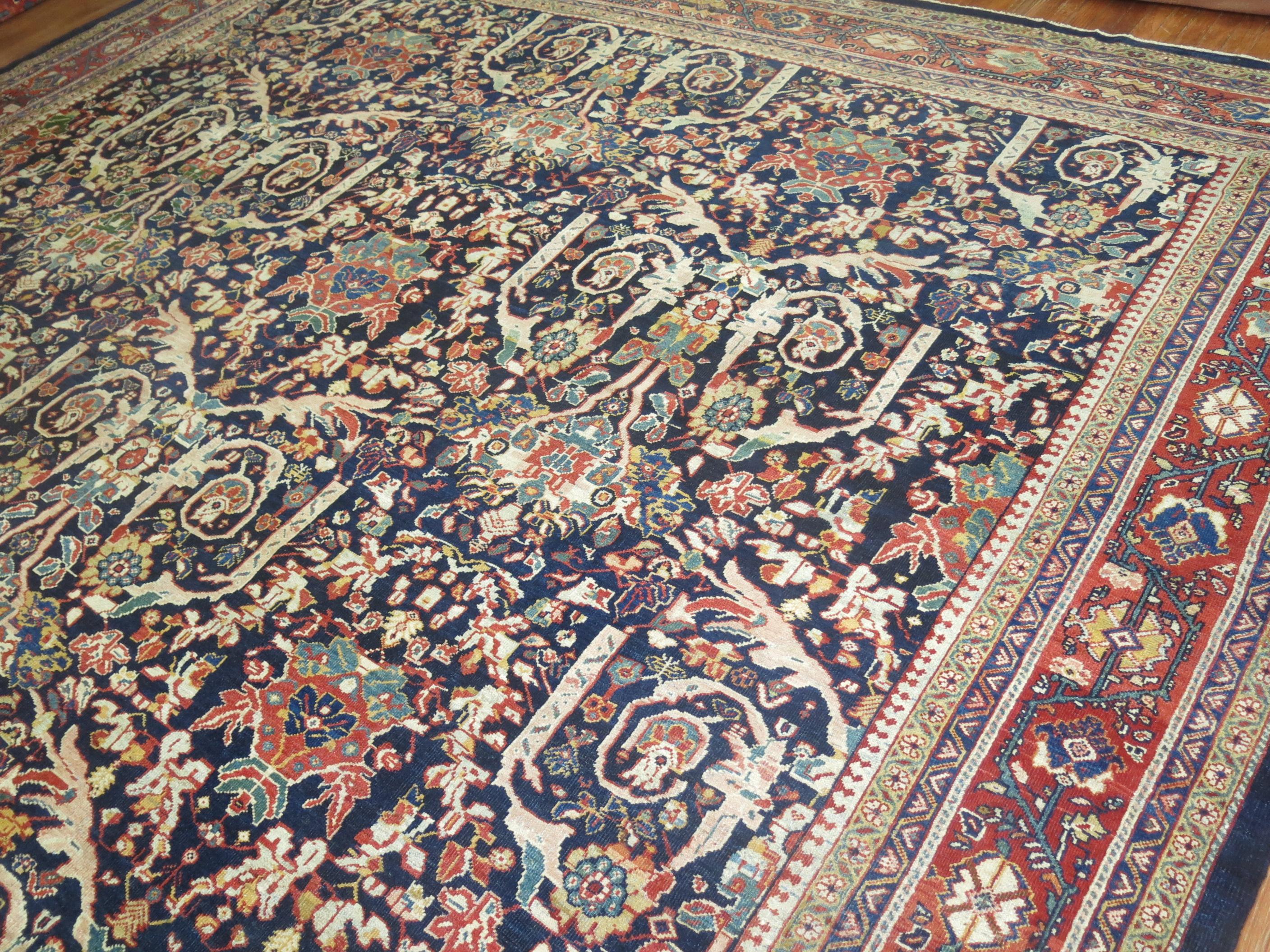 Oversize Persian Mustafi Mahal Rug in Navy Blue For Sale 5