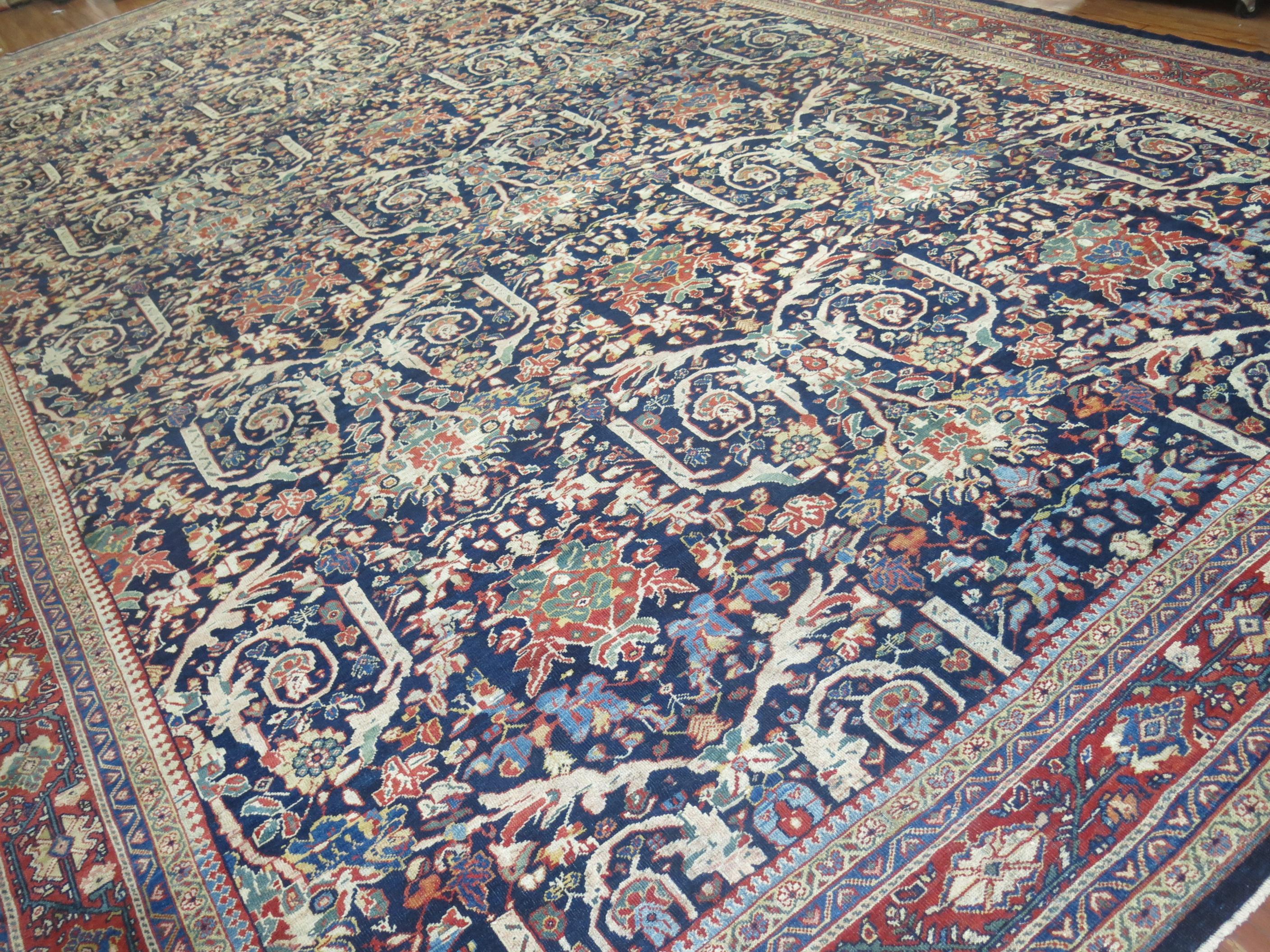 Oversize Persian Mustafi Mahal Rug in Navy Blue For Sale 6