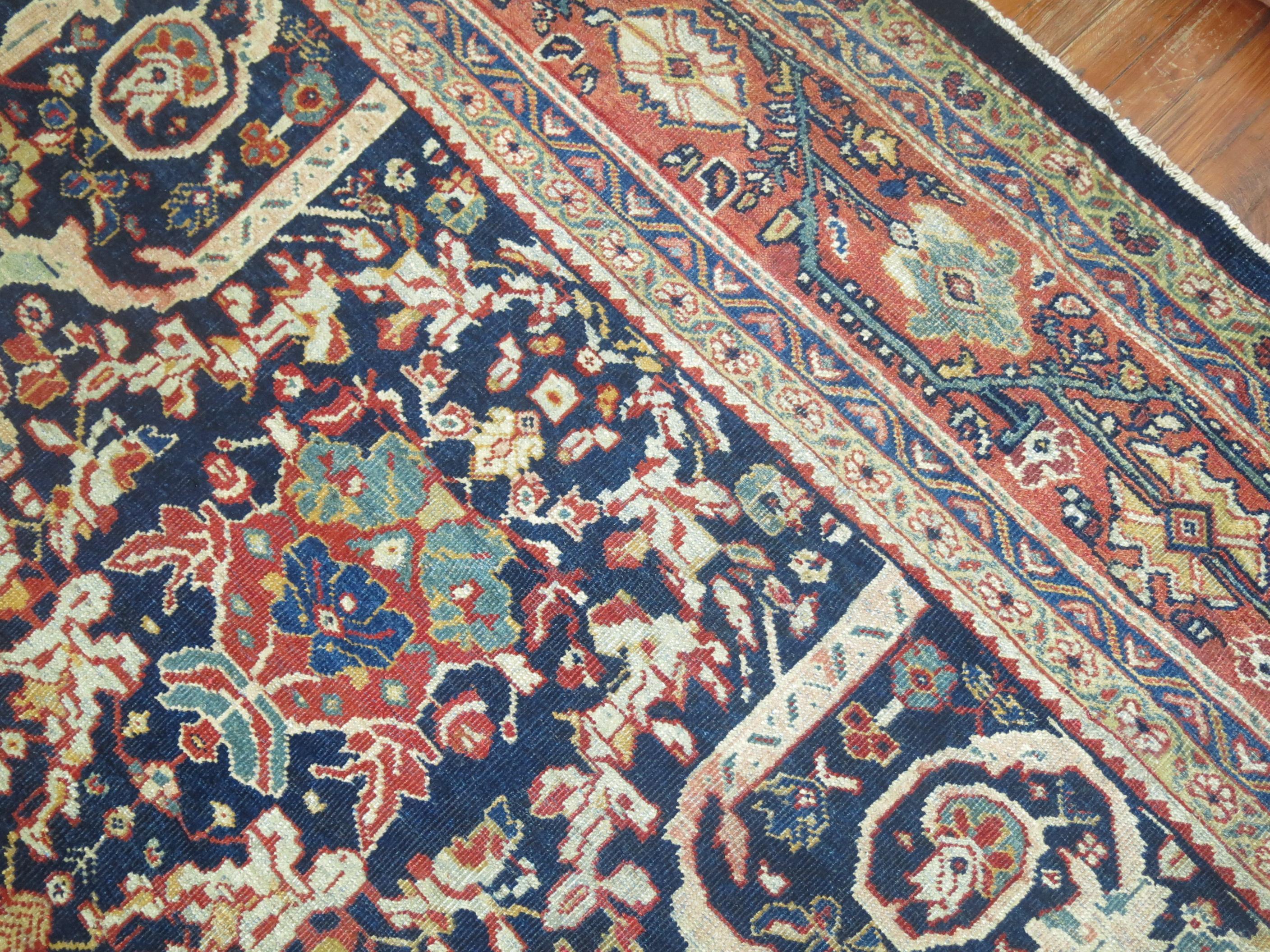 Oversize Persian Mustafi Mahal Rug in Navy Blue For Sale 8