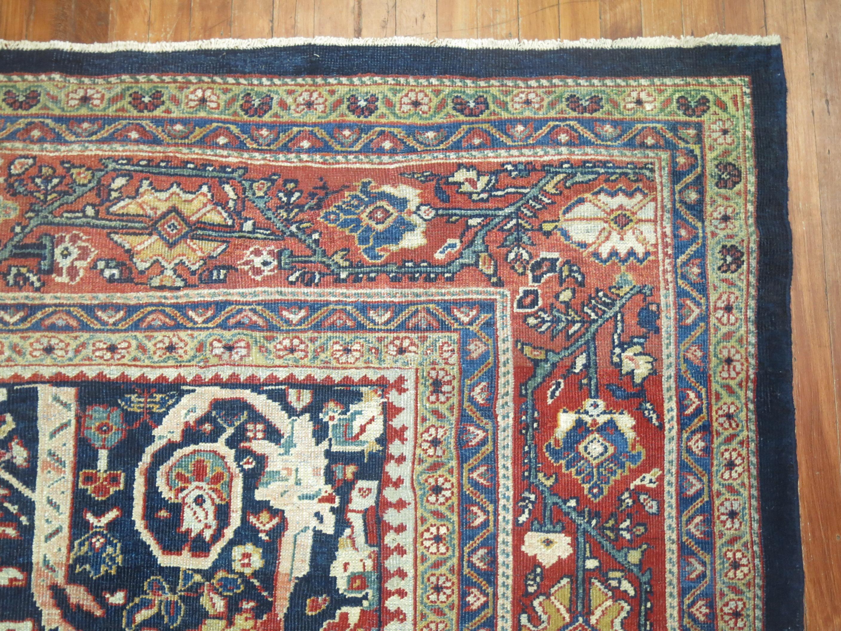 Oversize Persian Mustafi Mahal Rug in Navy Blue For Sale 10