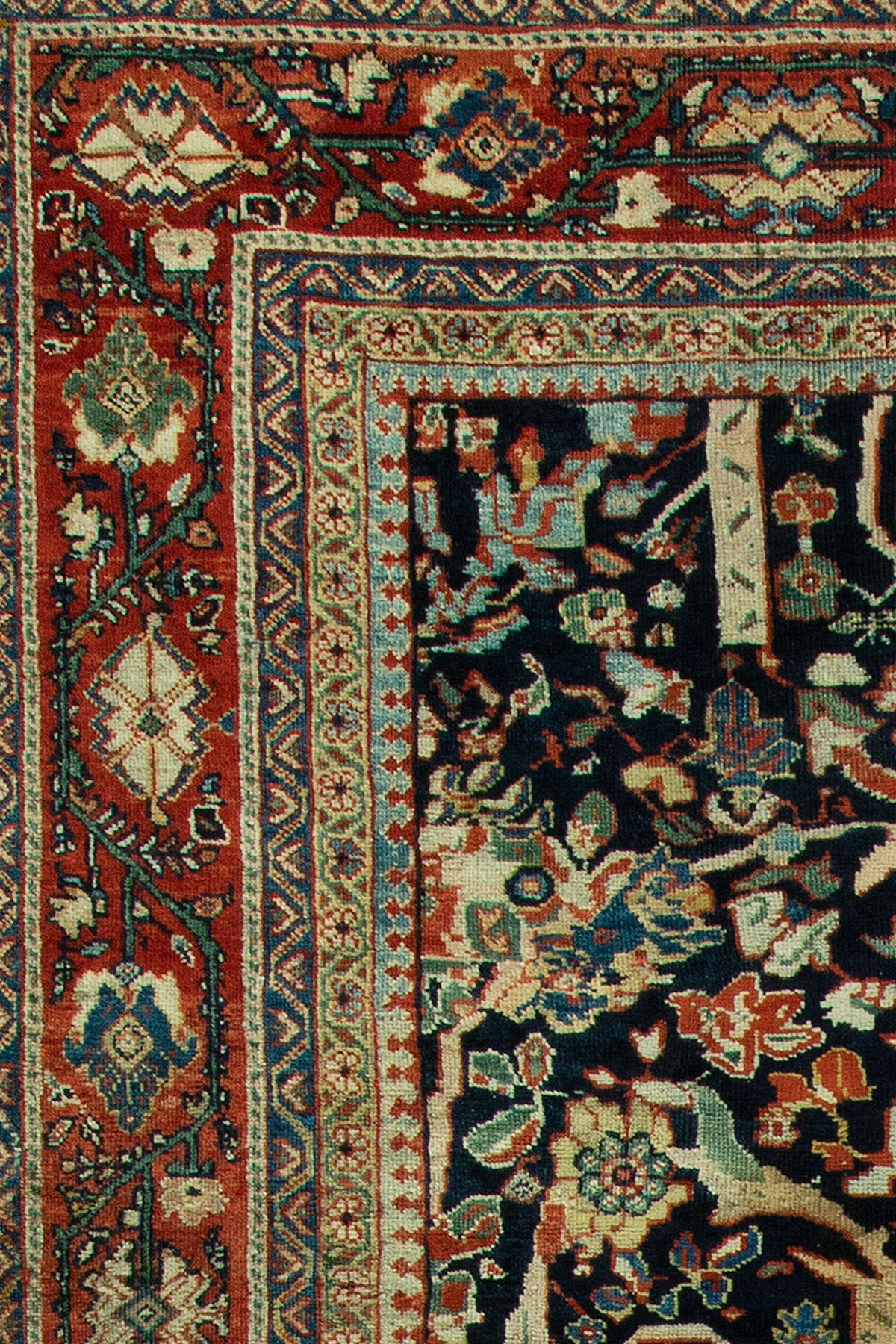 Oversize Persian Mustafi Mahal Rug in Navy Blue In Good Condition For Sale In New York, NY