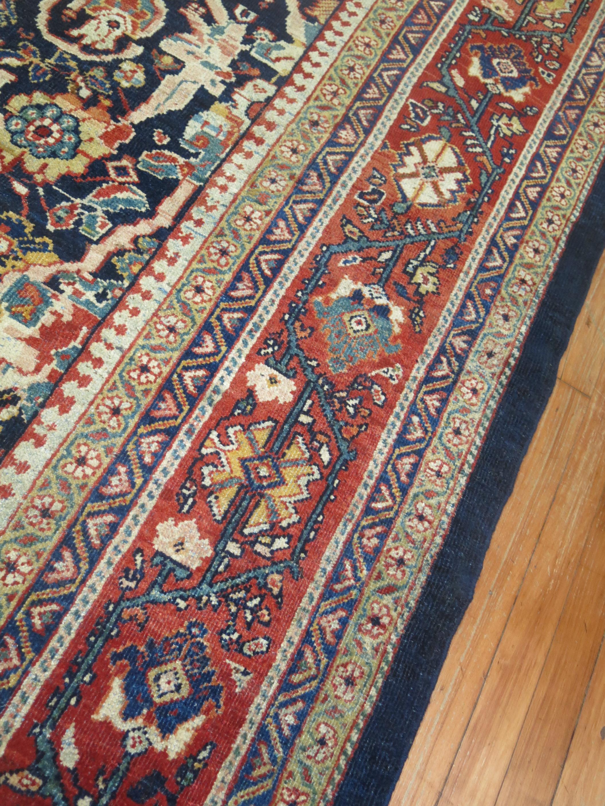 20th Century Oversize Persian Mustafi Mahal Rug in Navy Blue For Sale