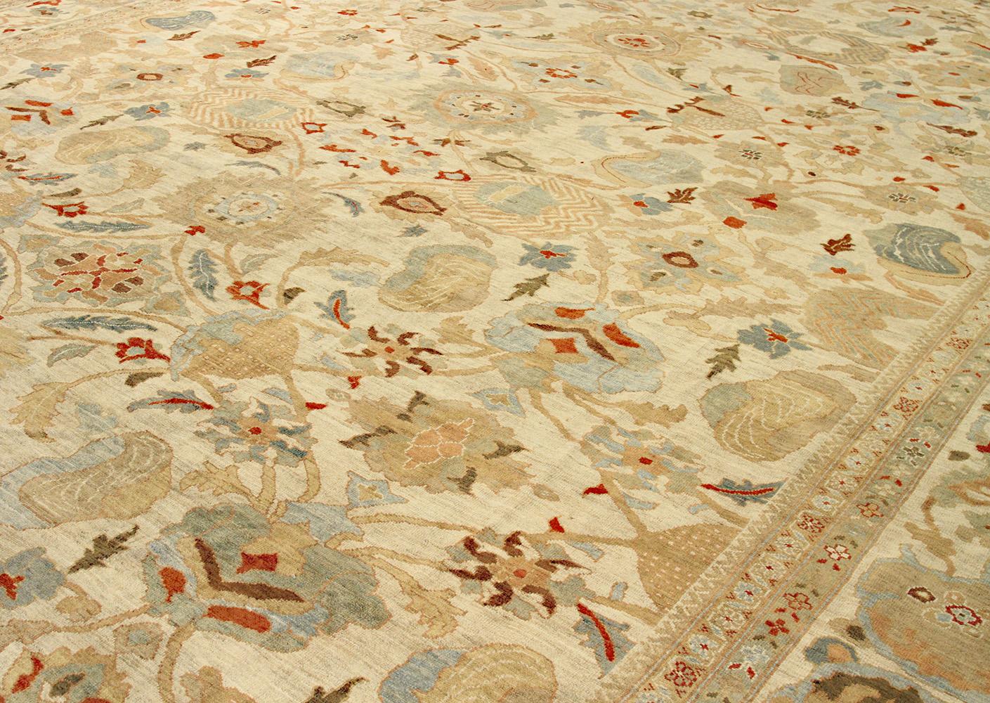 Hand-Woven Oversize Persian Sultanabad Rug with Beige and Red Botanical Details For Sale