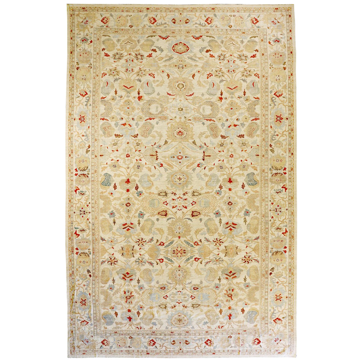 Oversize Persian Sultanabad Rug with Beige and Red Botanical Details