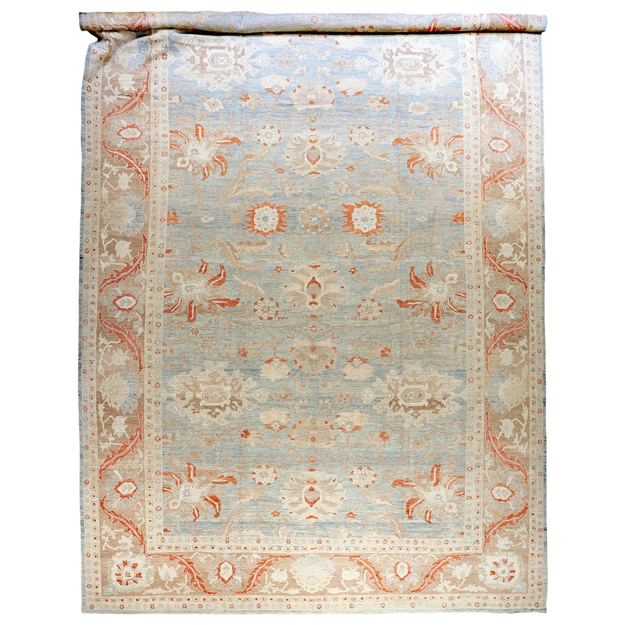 Oversize Persian Sultanabad Rug with Rust and Brown Botanical Details For Sale