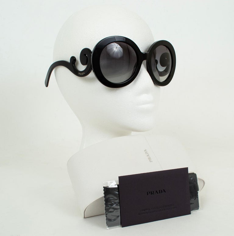 USED  GENTLY Prada Black Decorative Scroll-Arm Women\'s Sunglasses Oversize Prada Black Baroque Scroll Sunglasses Style PR 27N  main image 4