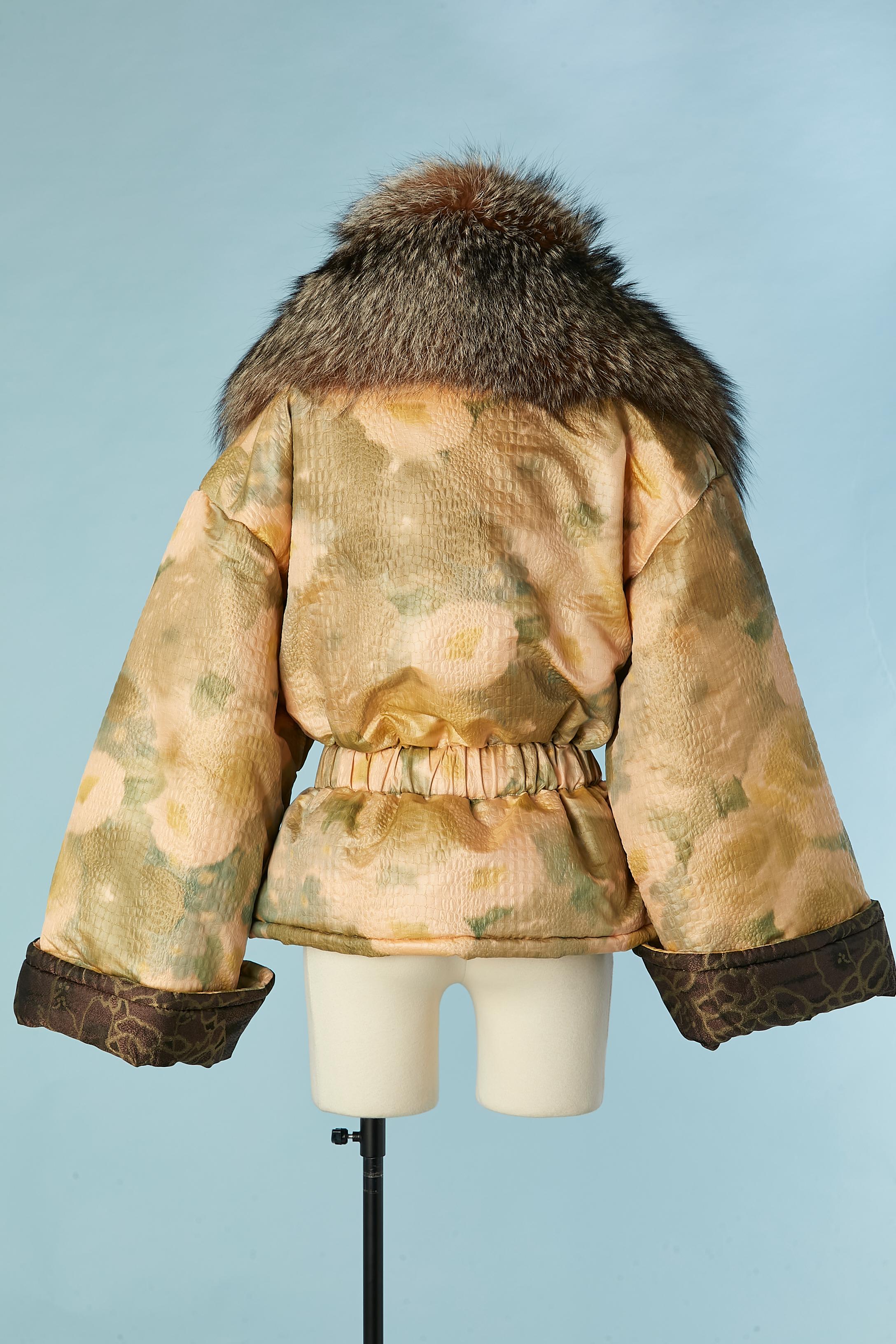 Oversize printed down jacket with fox collar and belt Christian Lacroix  For Sale 2