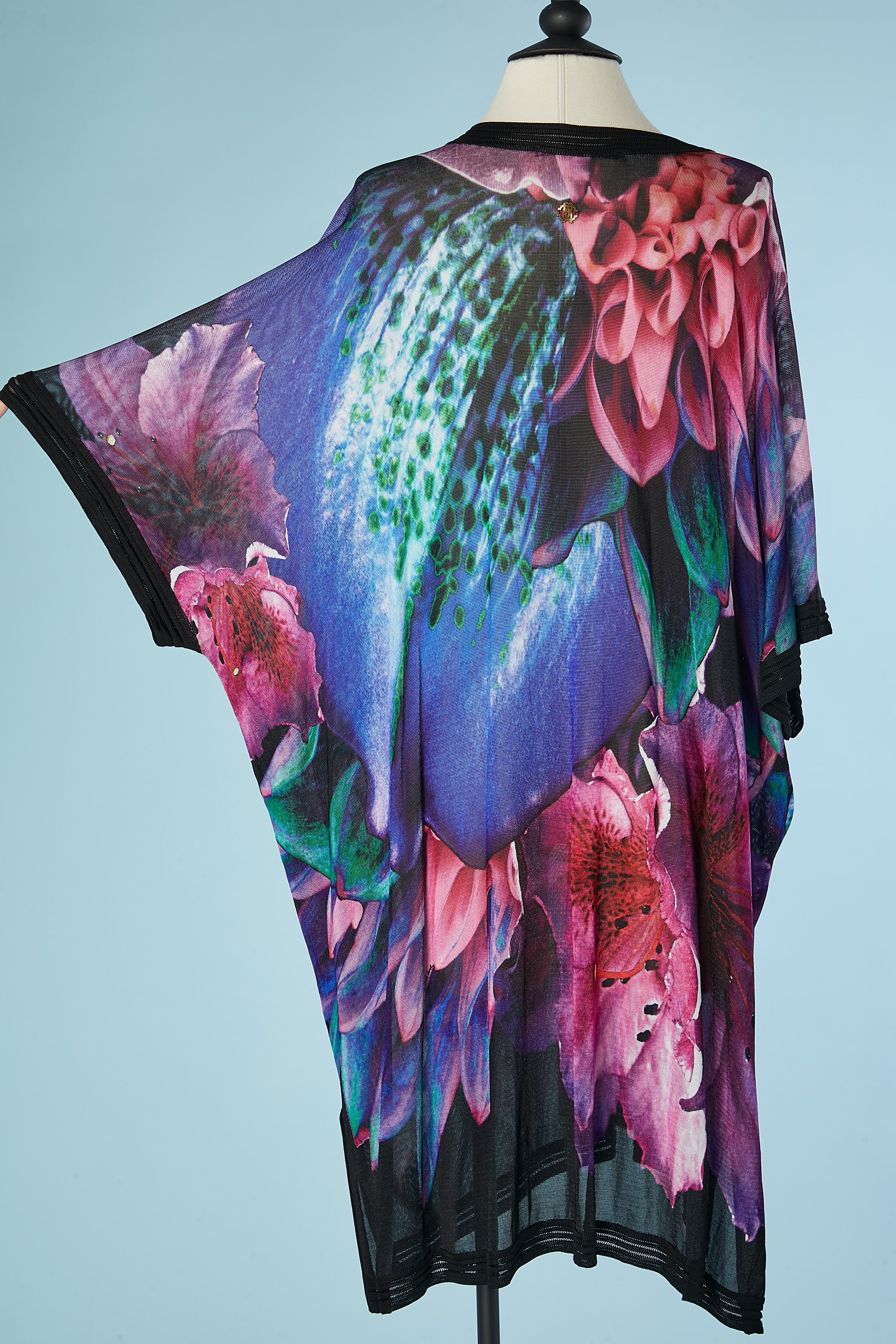 Oversize rayon knit printed flower dress with rayon belt Roberto CAVALLI  1