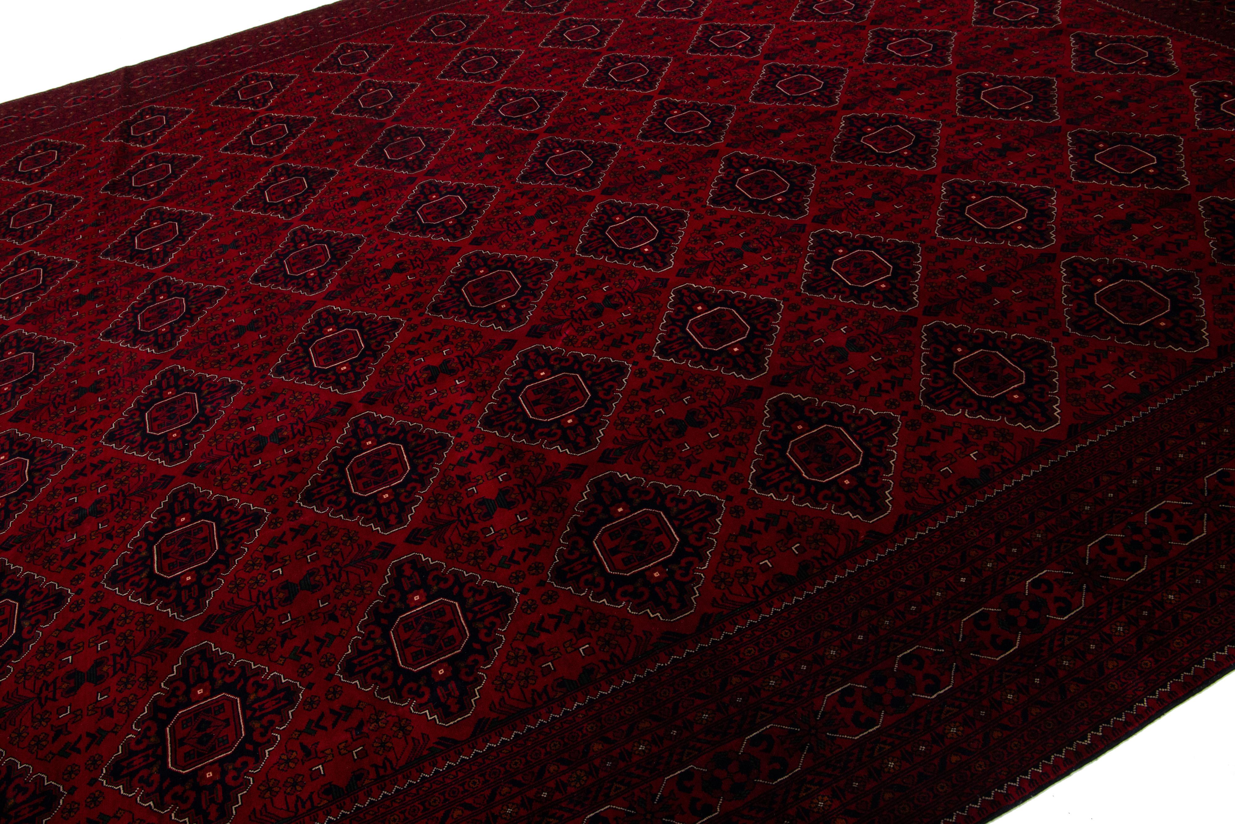 Islamic Oversize Red Vintage Bokhara Wool Rug With Geometric Pattern For Sale