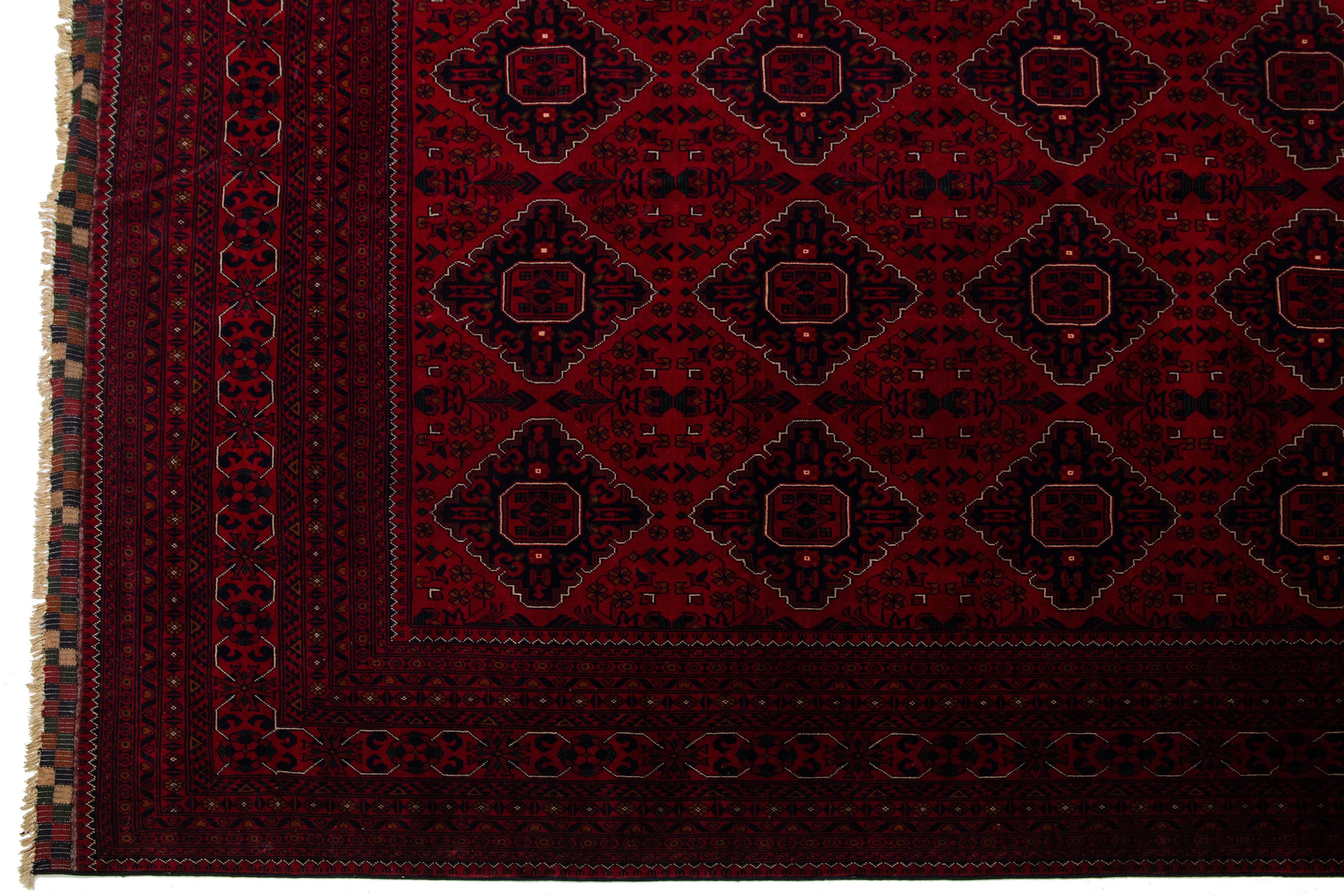 Hand-Knotted Oversize Red Vintage Bokhara Wool Rug With Geometric Pattern For Sale