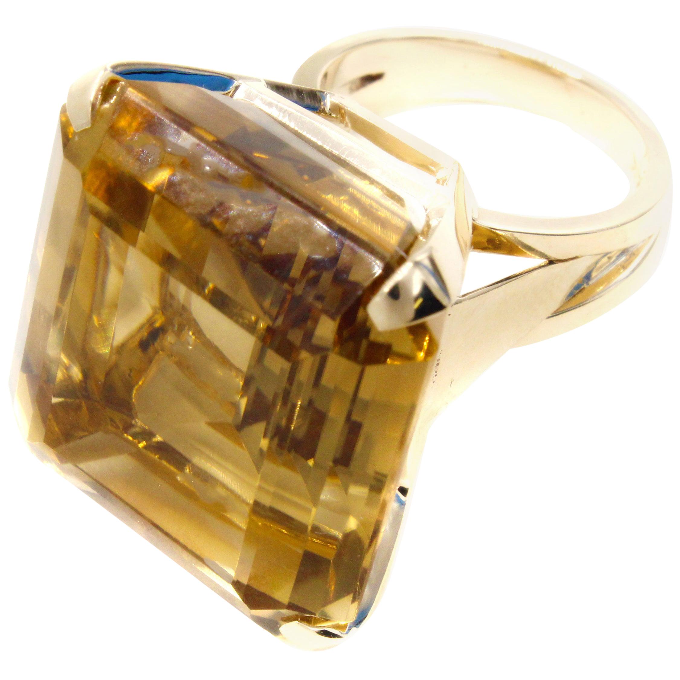 Oversize Retro Citrine Gold Cocktail Ring