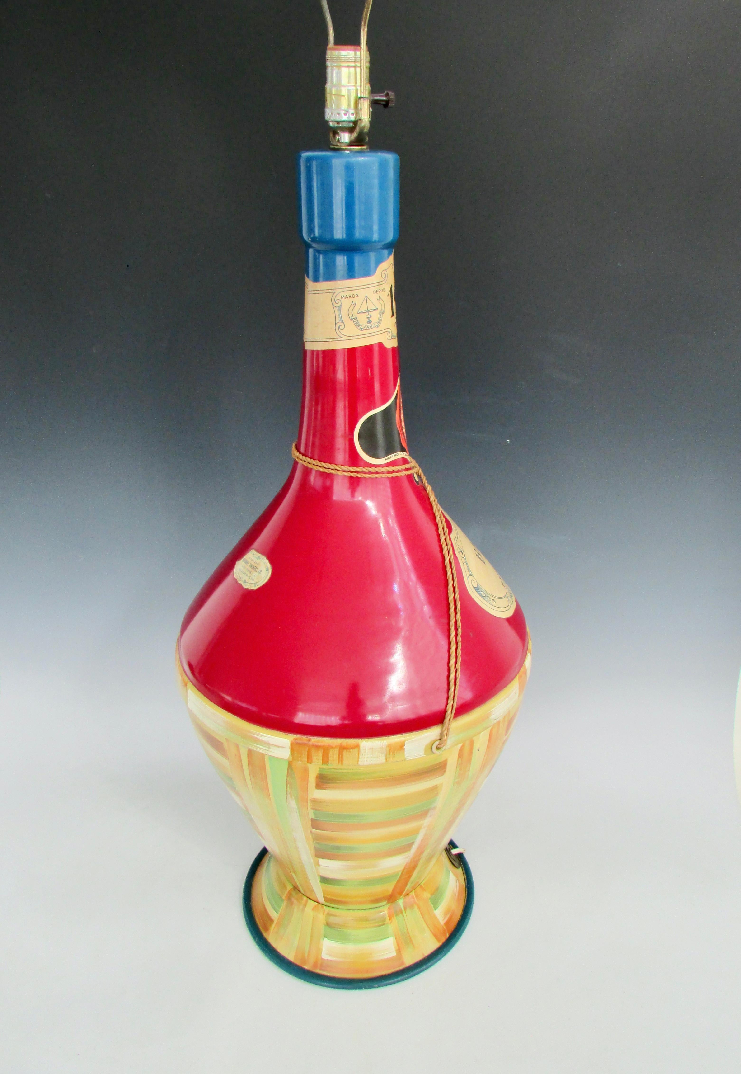 Whimsical Oversize Hand Painted Wine Bottle Table Lamp For Sale 2