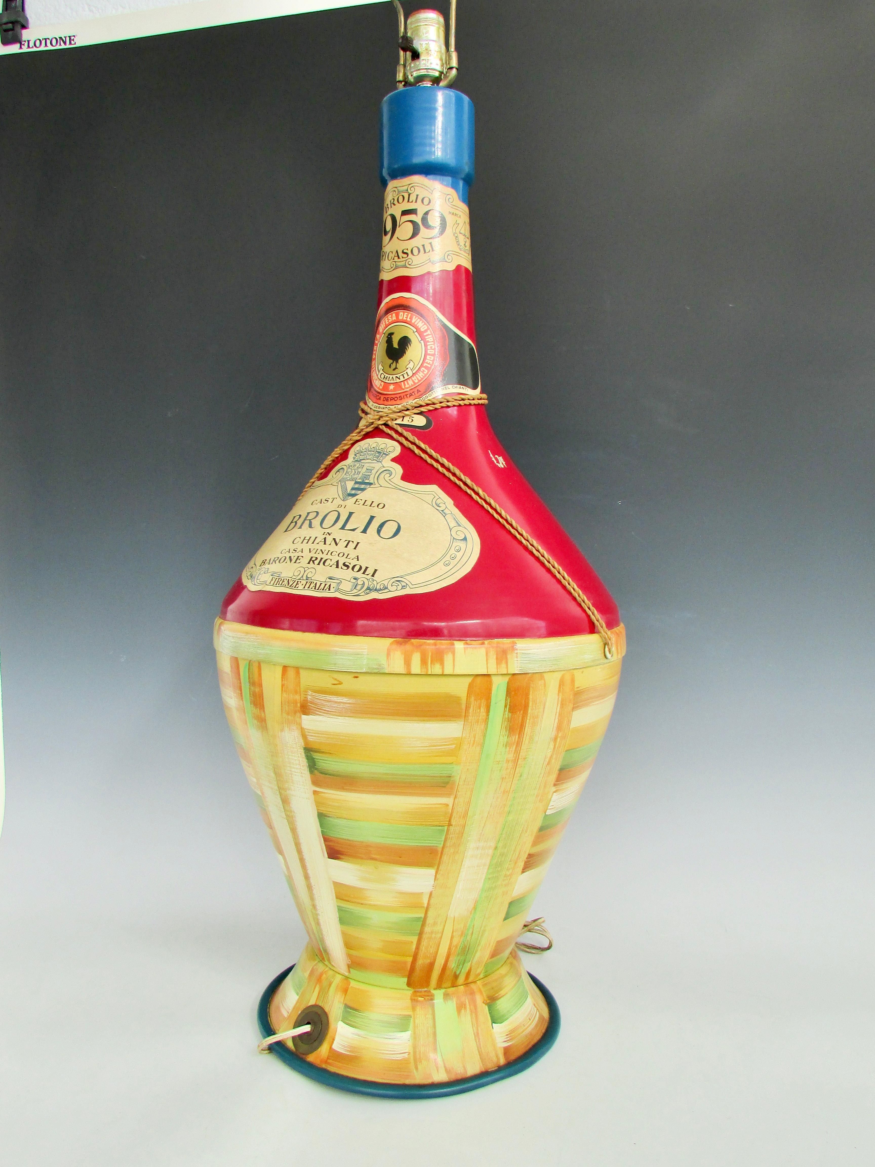 Hand-Painted Whimsical Oversize Hand Painted Wine Bottle Table Lamp For Sale