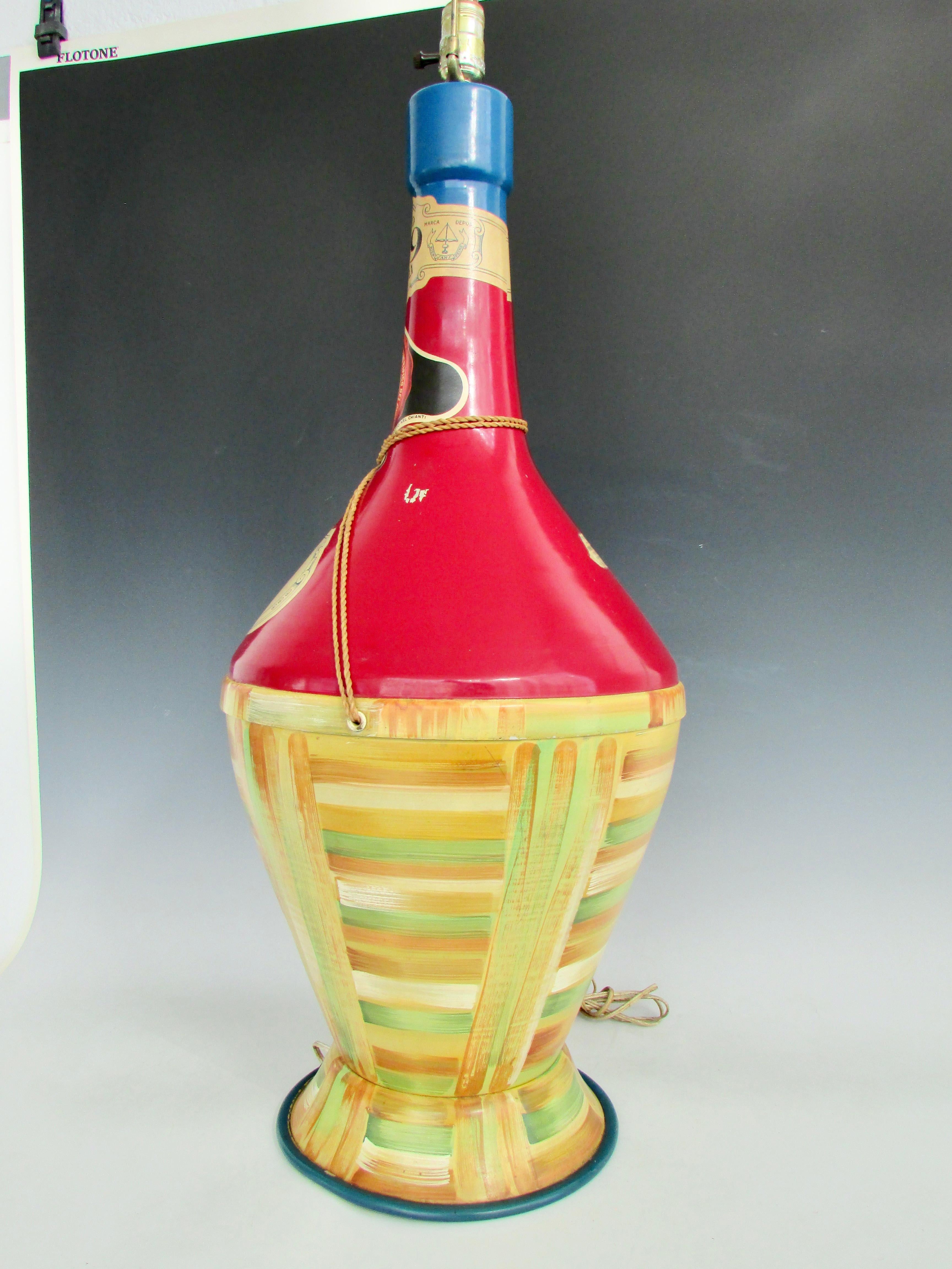 Whimsical Oversize Hand Painted Wine Bottle Table Lamp In Good Condition For Sale In Ferndale, MI