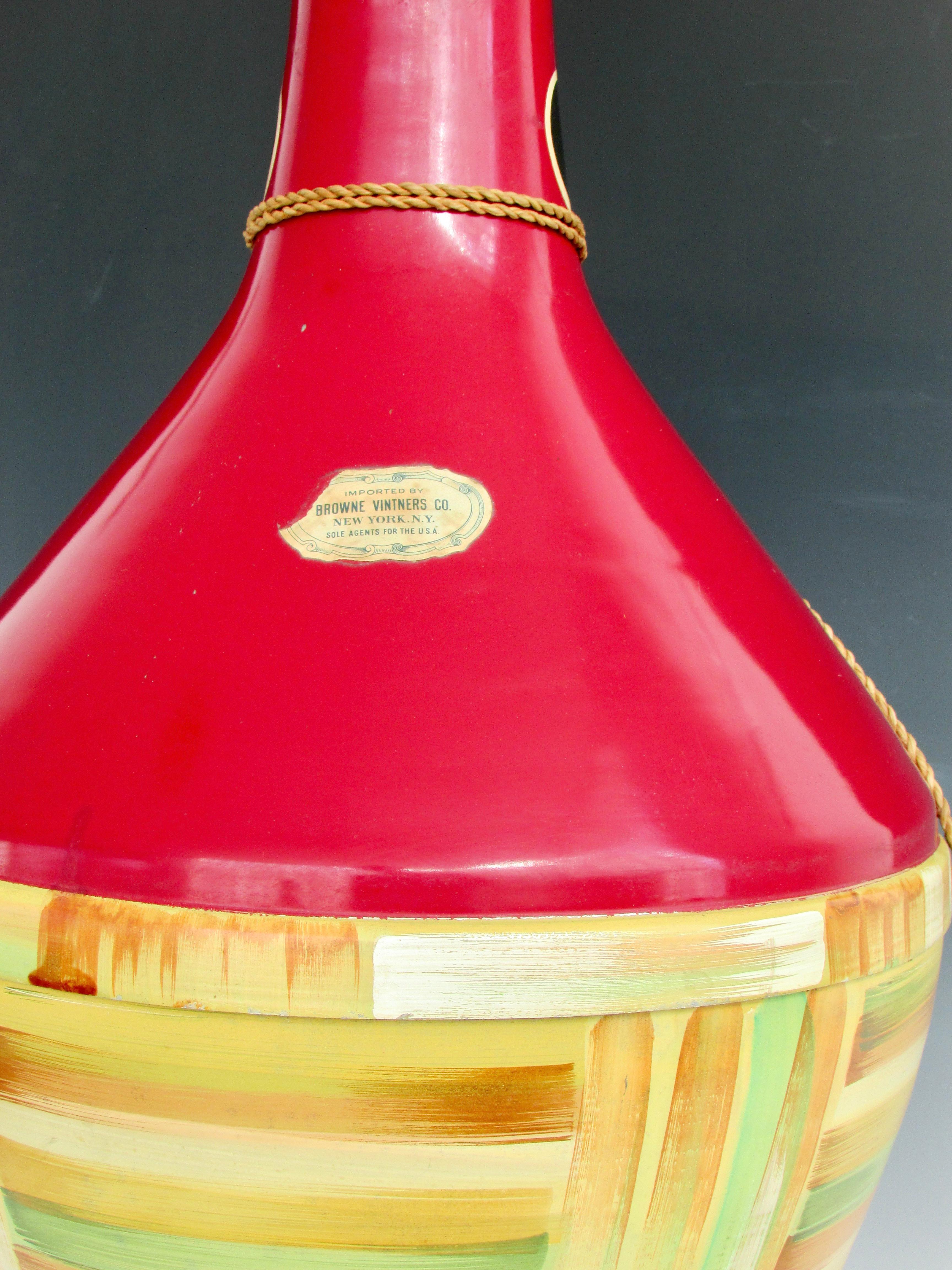 20th Century Whimsical Oversize Hand Painted Wine Bottle Table Lamp For Sale