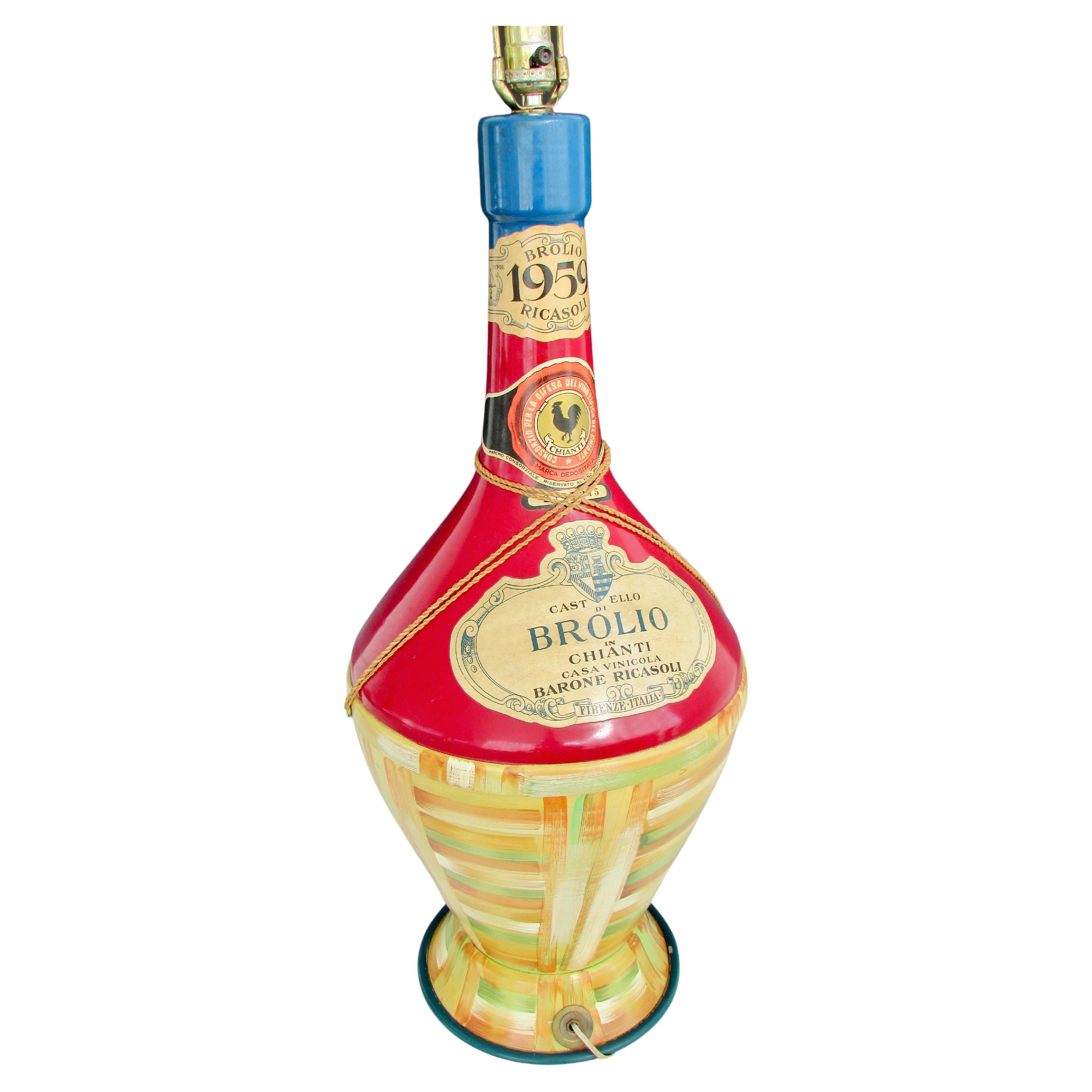 Whimsical Oversize Hand Painted Wine Bottle Table Lamp For Sale