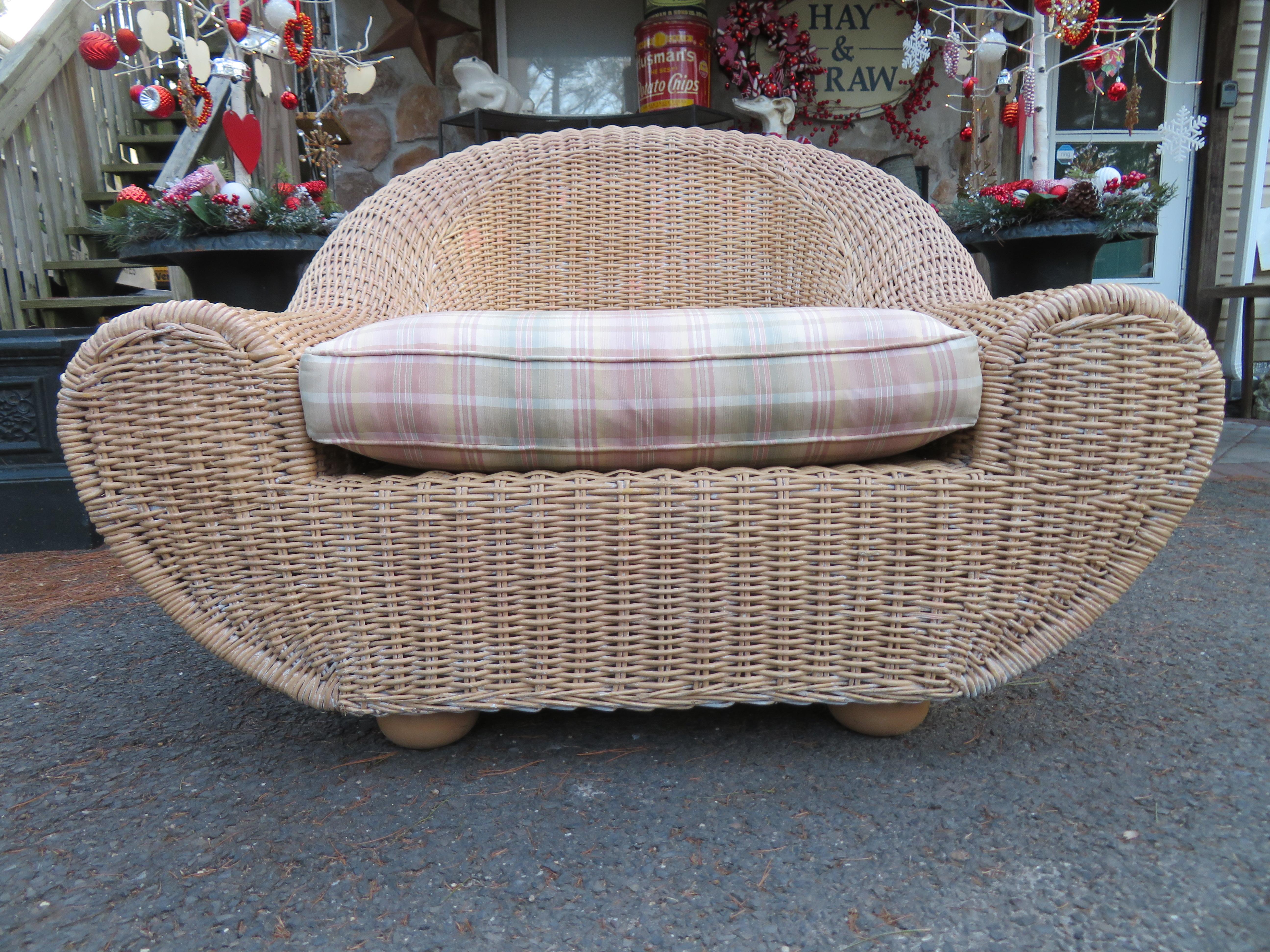 Mid-Century Modern Oversize Sculptural Wicker Chair in the Manner of Michael Taylor Mid-Century