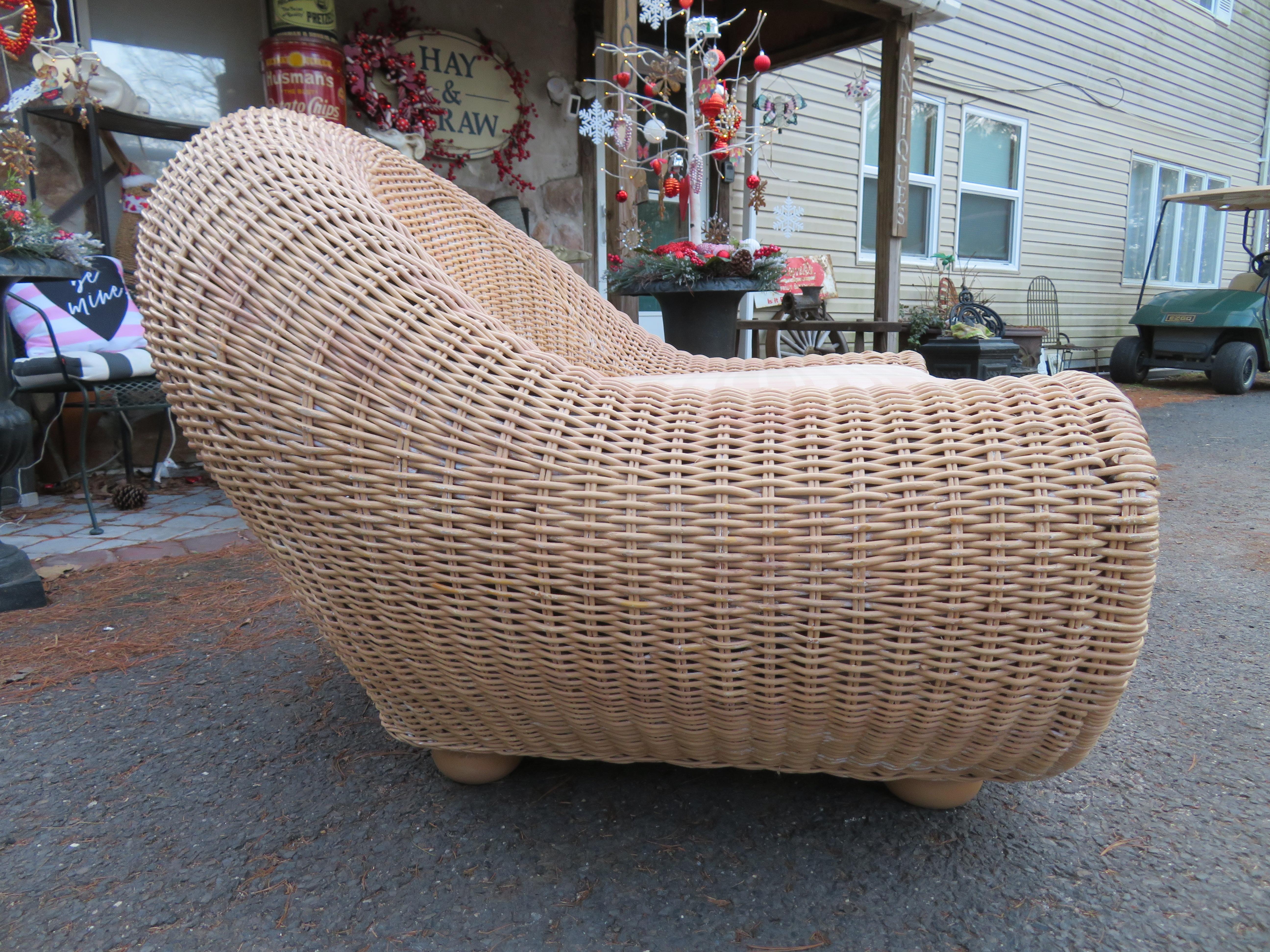 Upholstery Oversize Sculptural Wicker Chair in the Manner of Michael Taylor Mid-Century