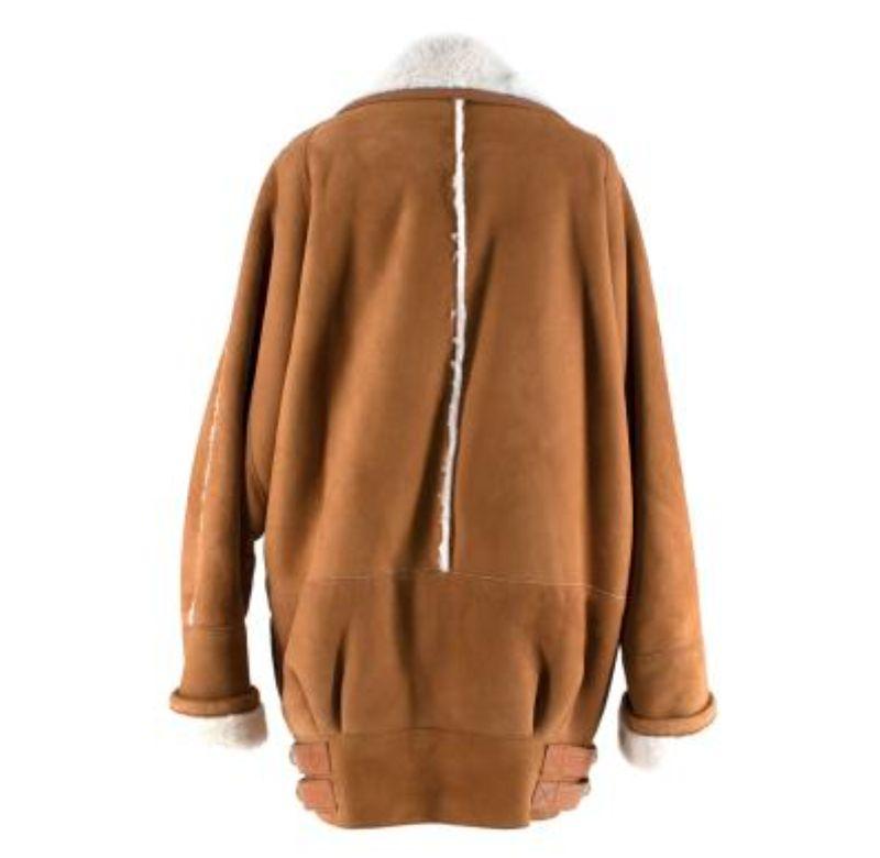 Brown Oversize Shearling and Suede Coat For Sale