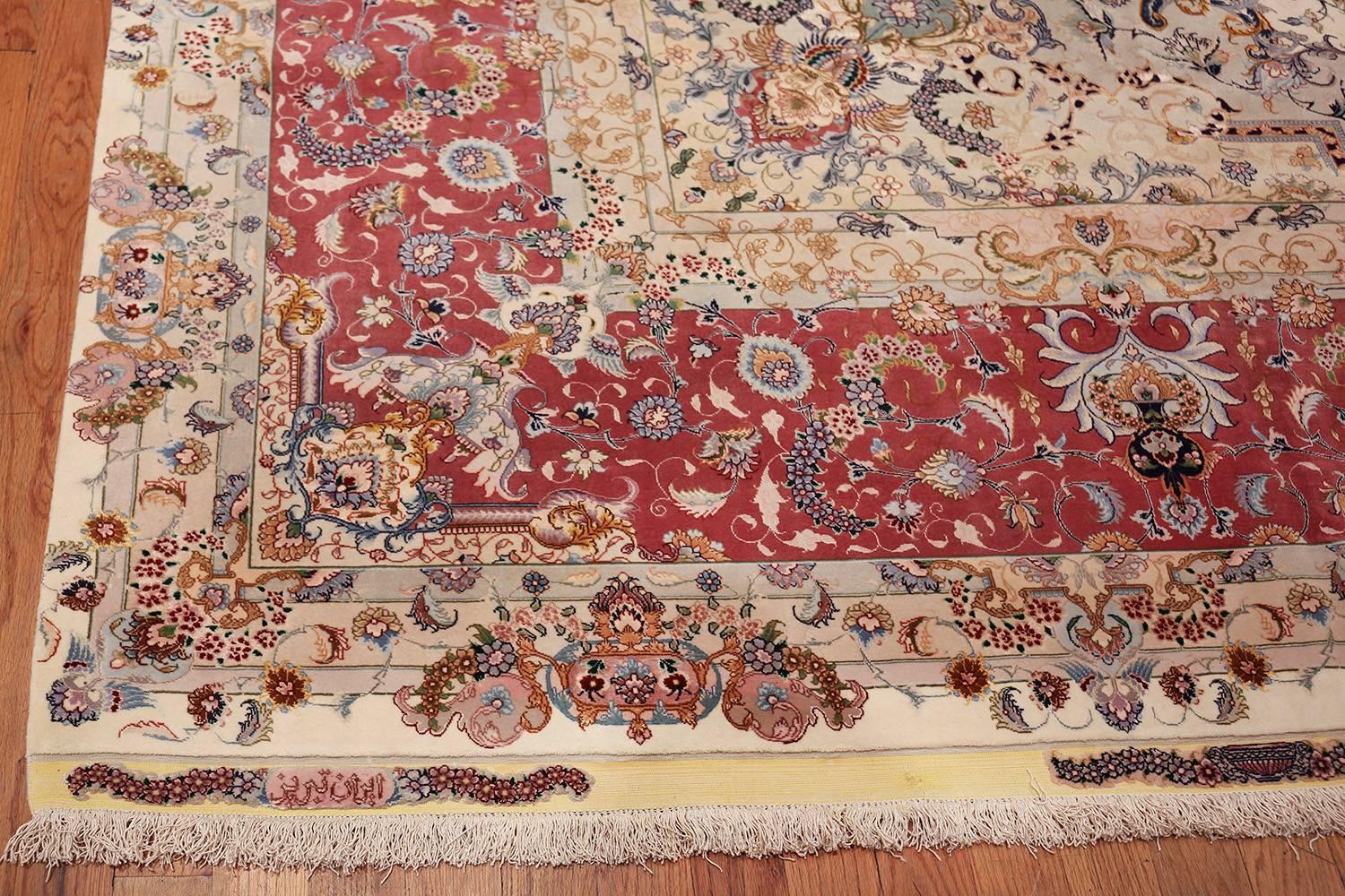 Hand-Knotted Oversize Silk and Wool Vintage Persian Tabriz Rug. Size: 13 ft x 20 ft