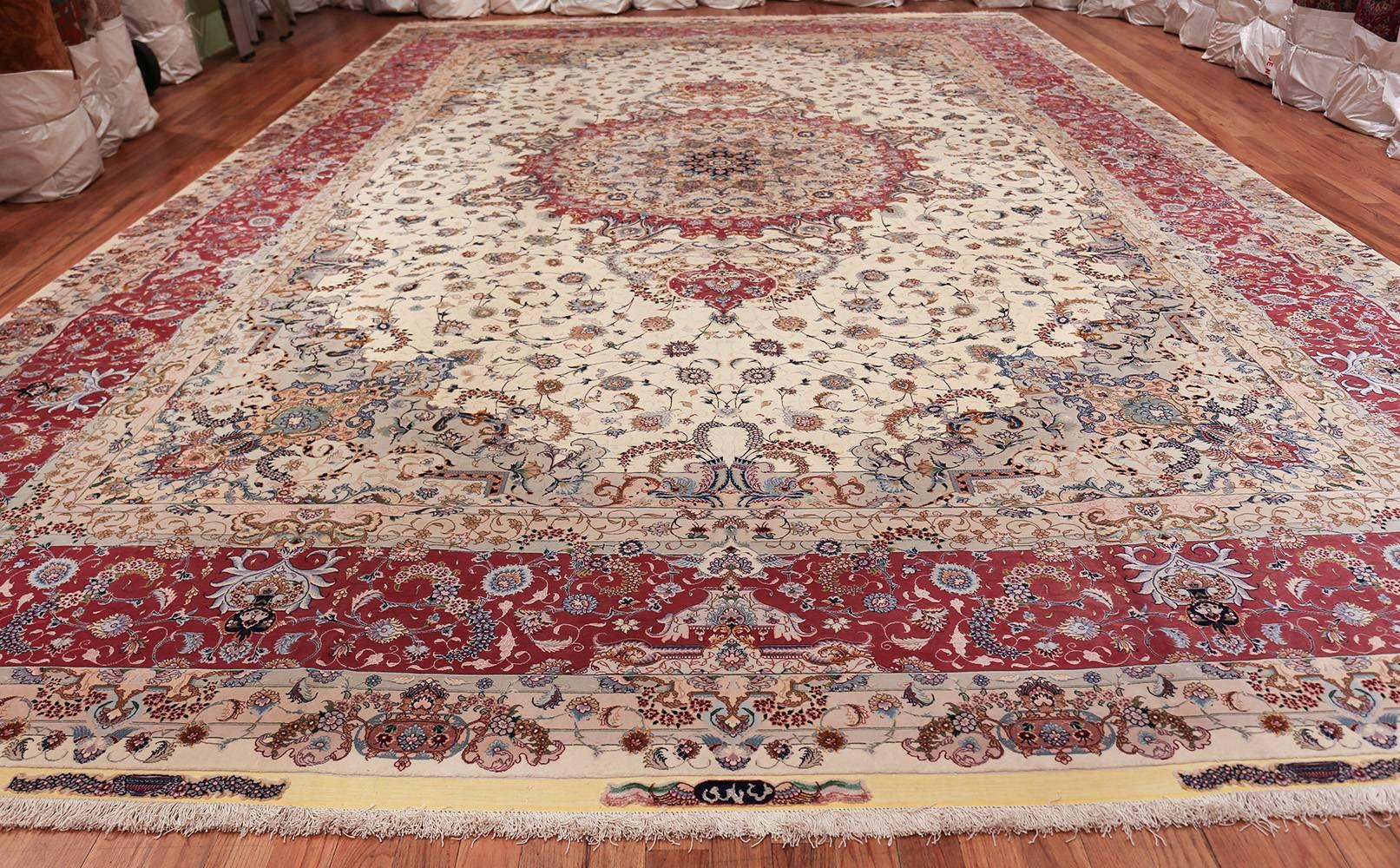 Oversize Silk and Wool Vintage Persian Tabriz Rug. Size: 13 ft x 20 ft 2