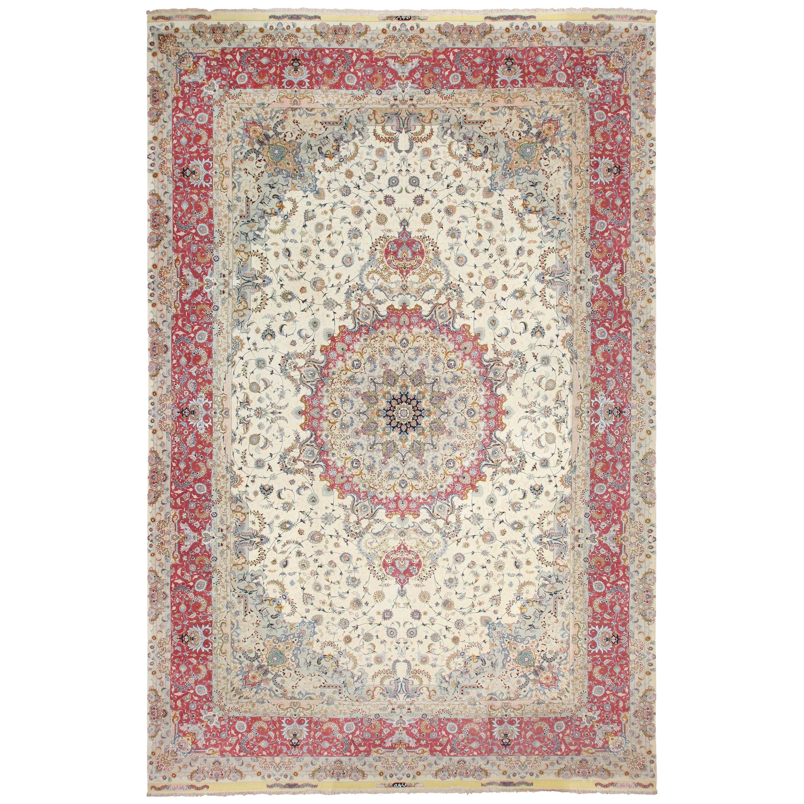Oversize Silk and Wool Vintage Persian Tabriz Rug. Size: 13 ft x 20 ft