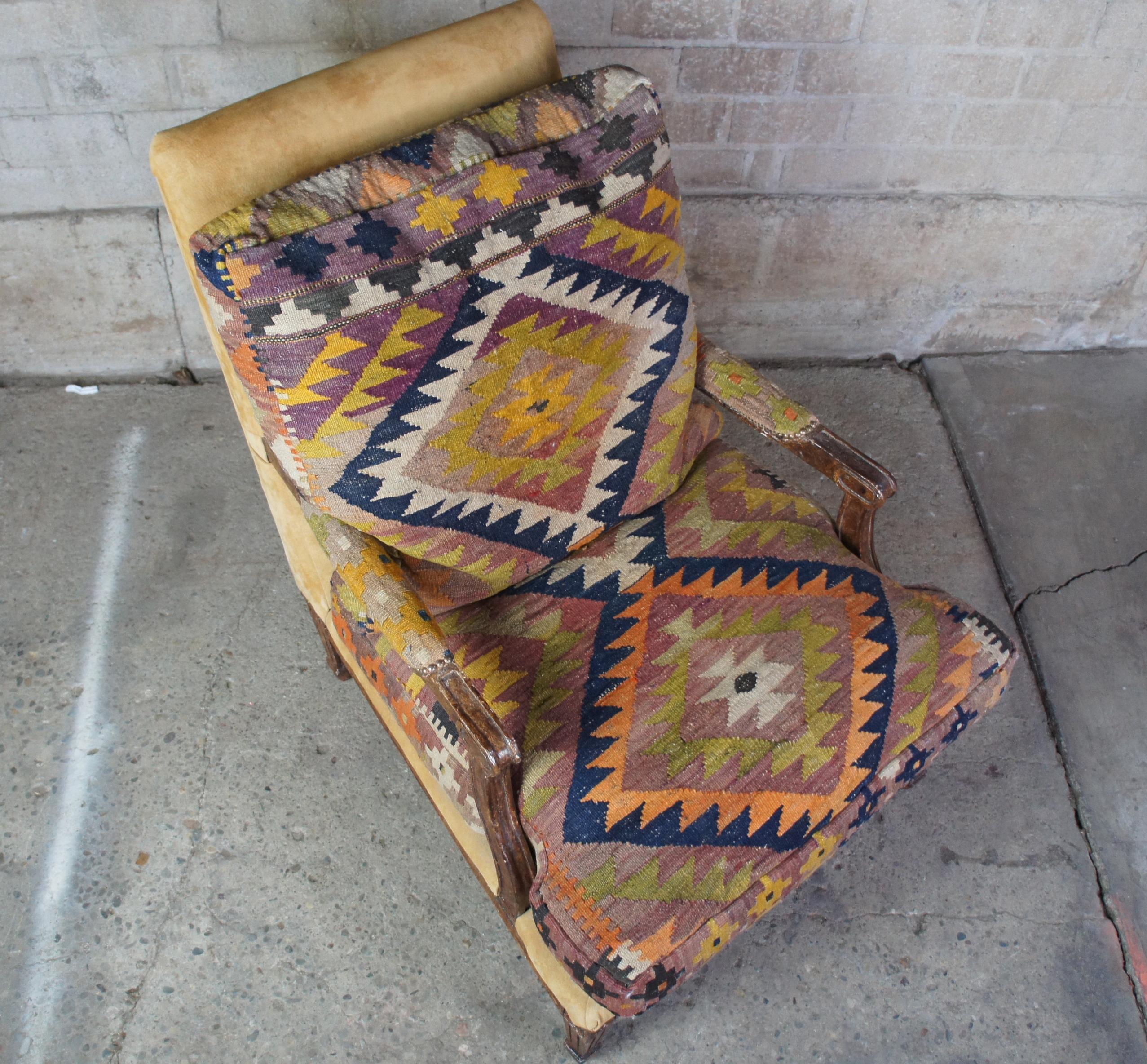 Tapestry Oversize Southwestern Marquis Armchair Fauteuil Louis XV Style Lounge Rug Kilim