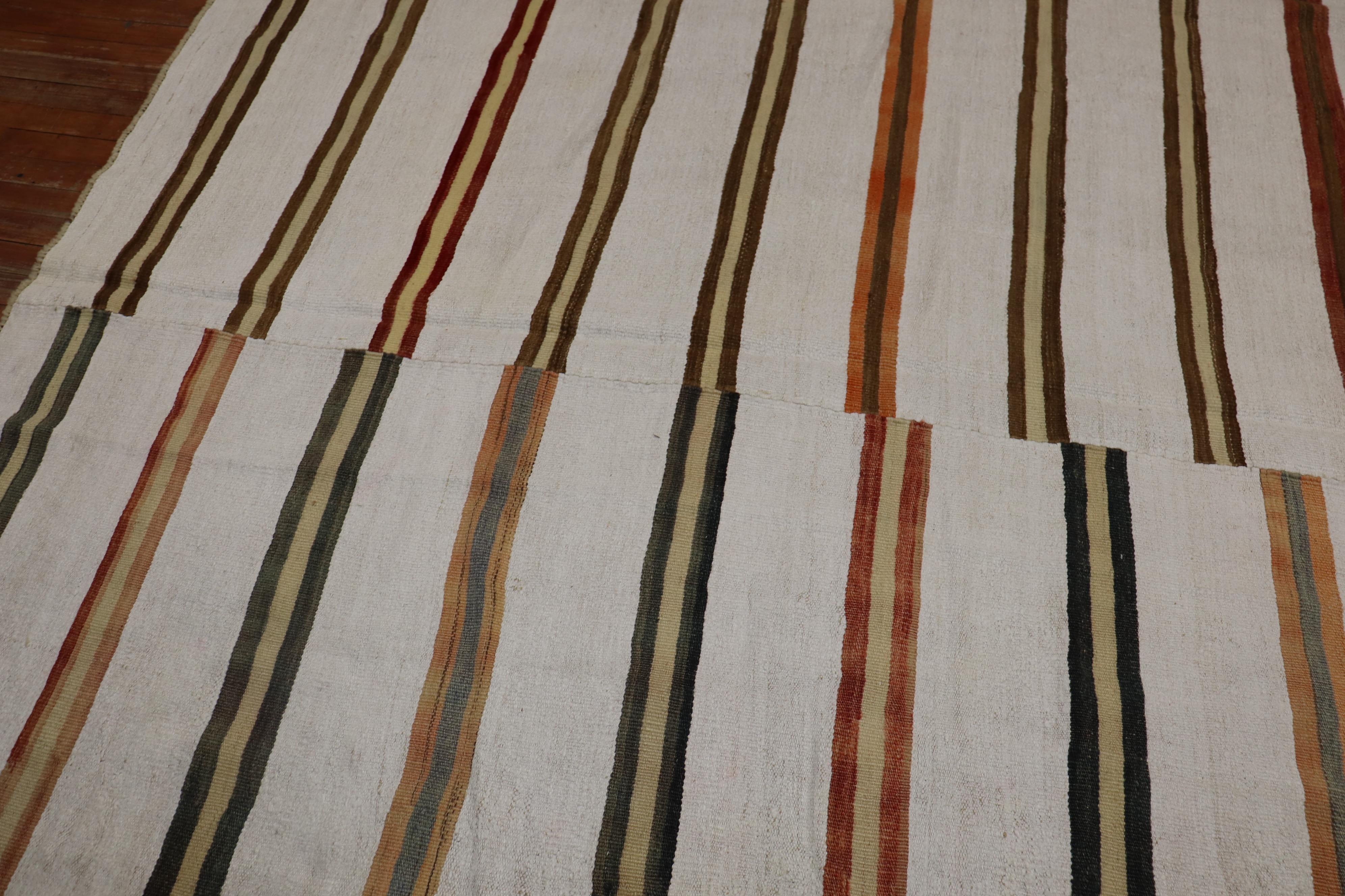 Oversize Square Striped Turkish Kilim For Sale 4