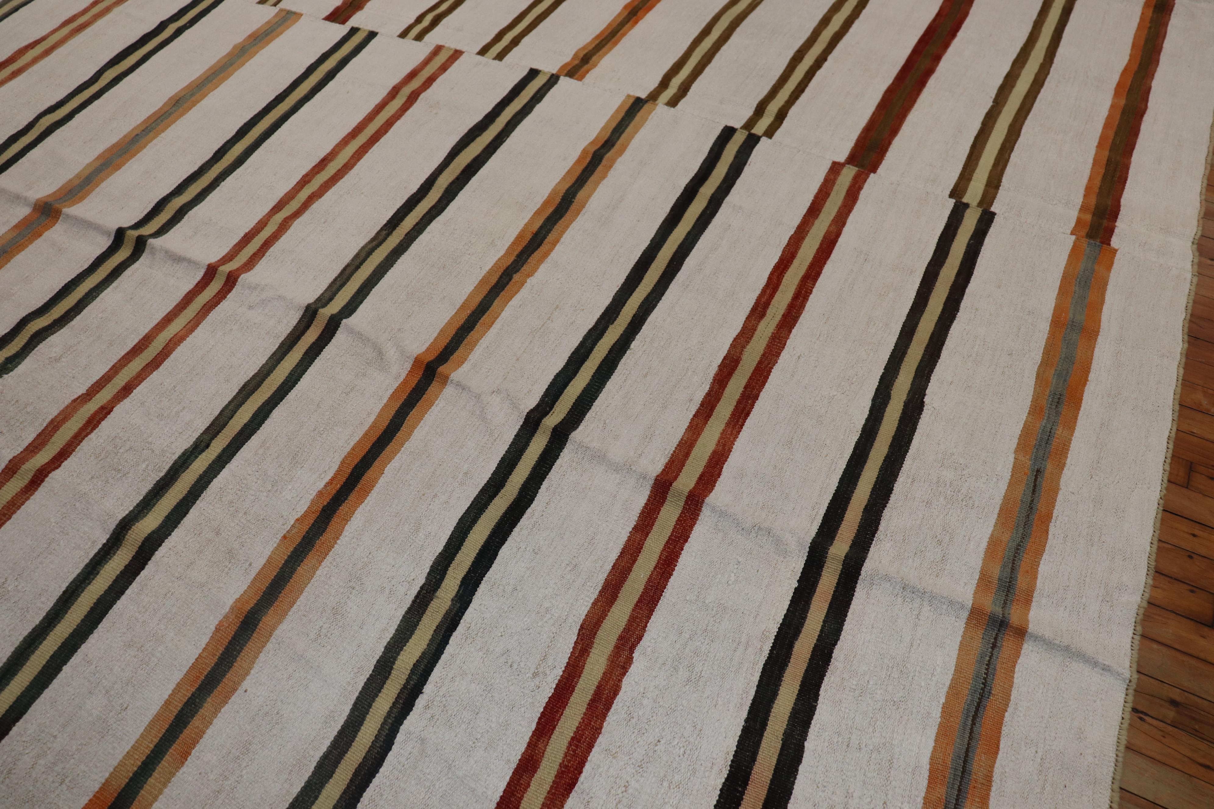 Oversize Square Striped Turkish Kilim For Sale 5