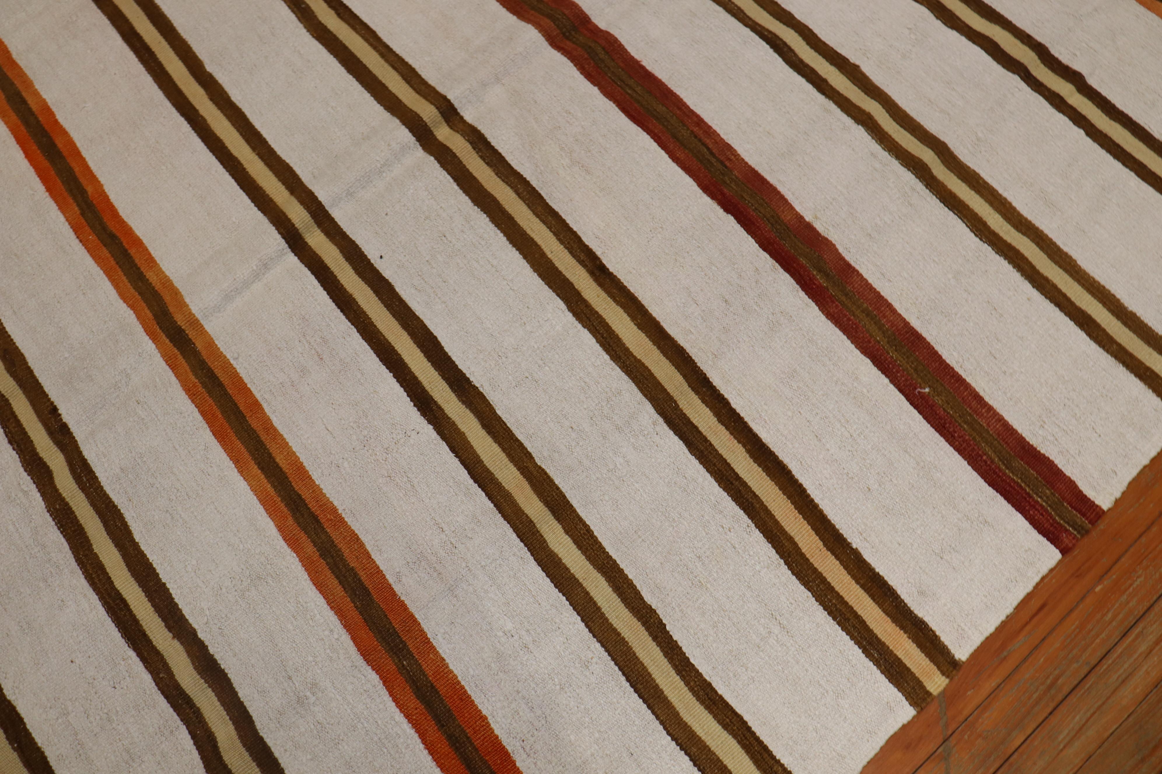 Oversize Square Striped Turkish Kilim For Sale 7