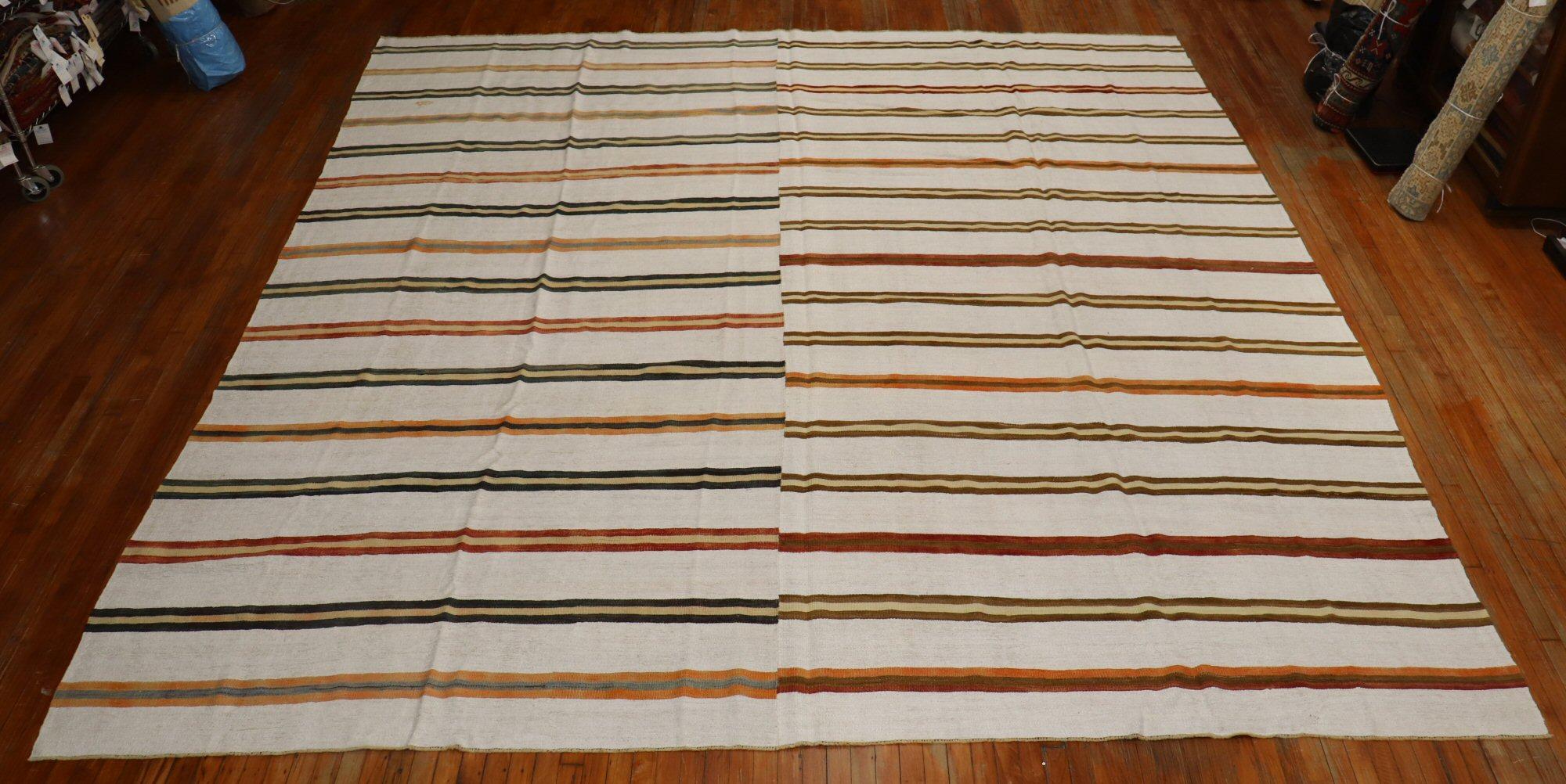 Oversize Square Striped Turkish Kilim For Sale 8