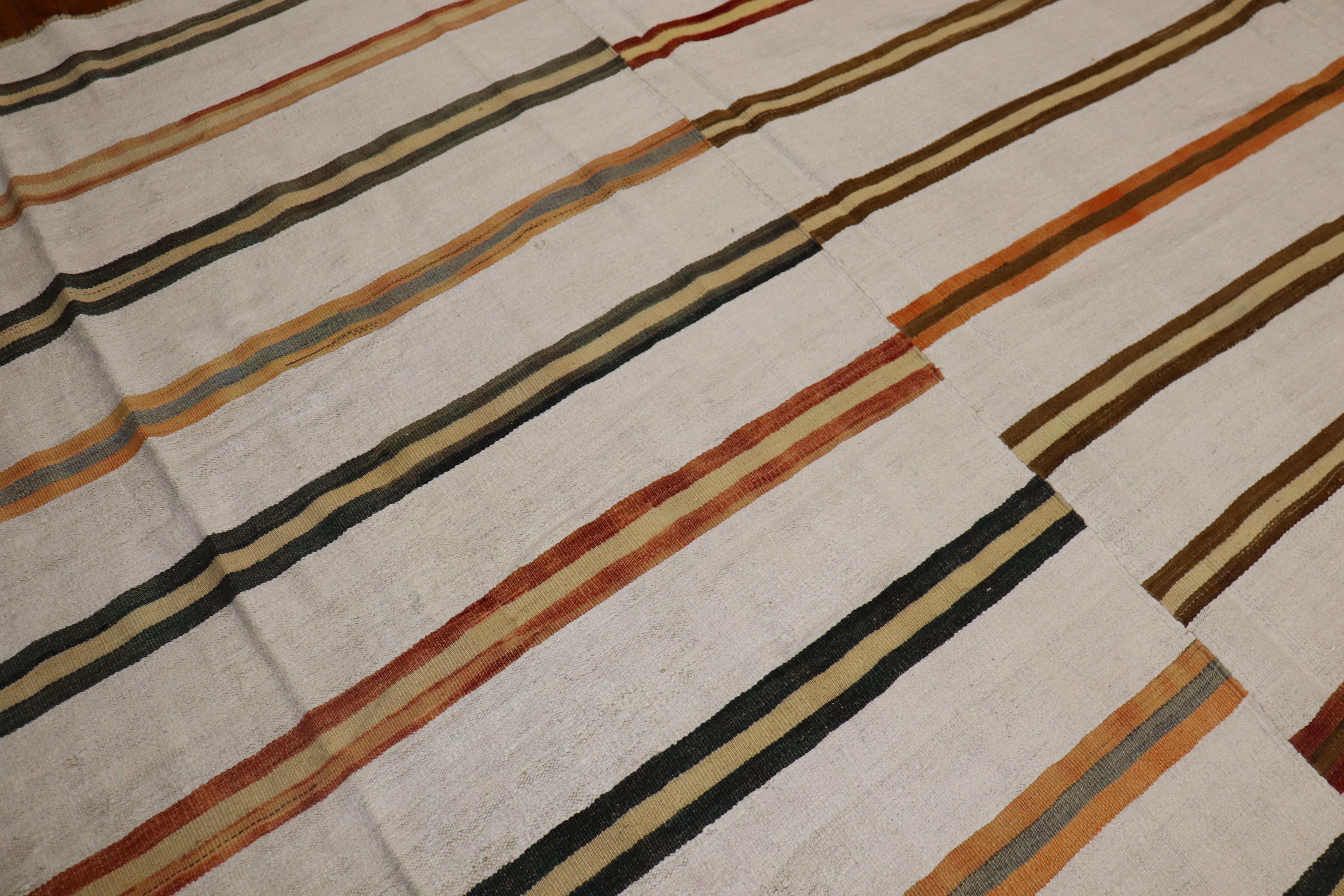 Rustic Oversize Square Striped Turkish Kilim For Sale