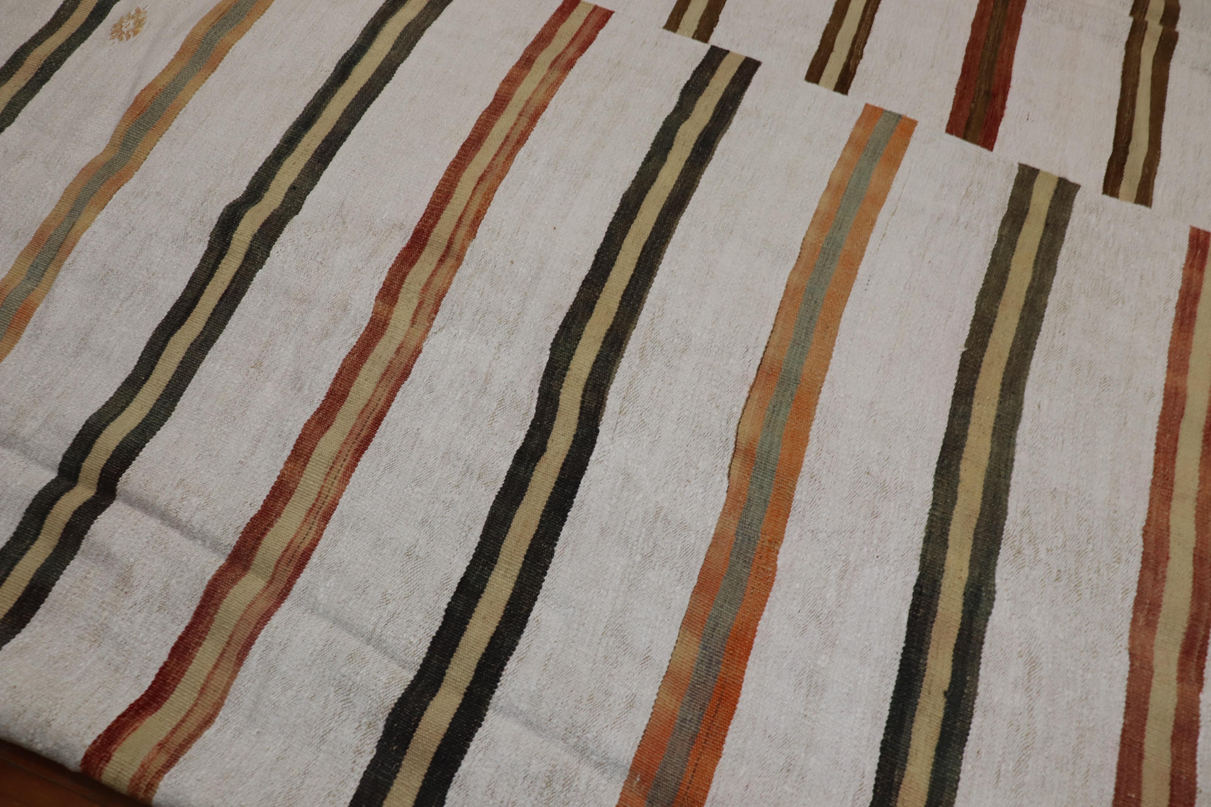 Oversize Square Striped Turkish Kilim In Good Condition For Sale In New York, NY