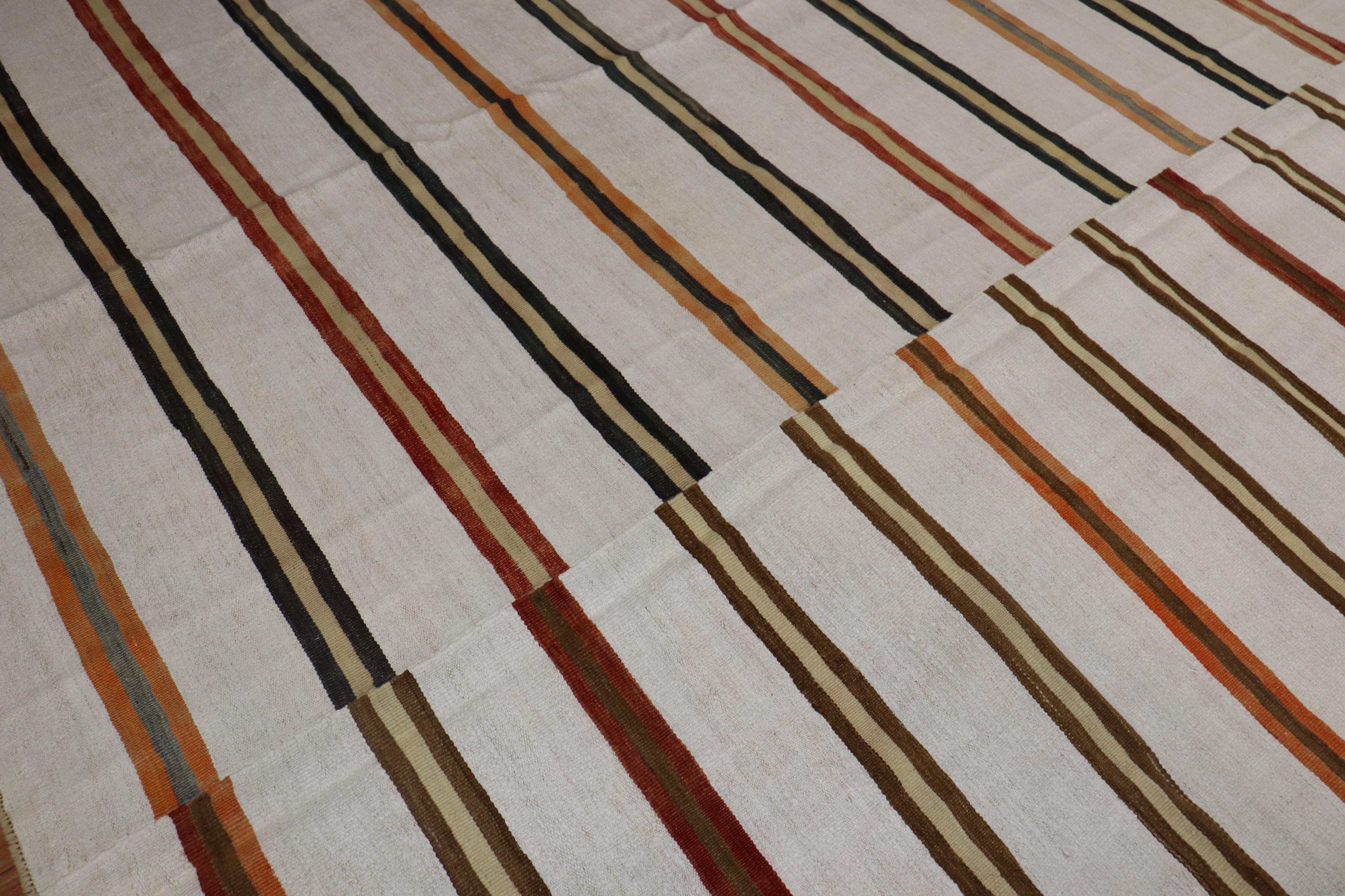 Wool Oversize Square Striped Turkish Kilim For Sale