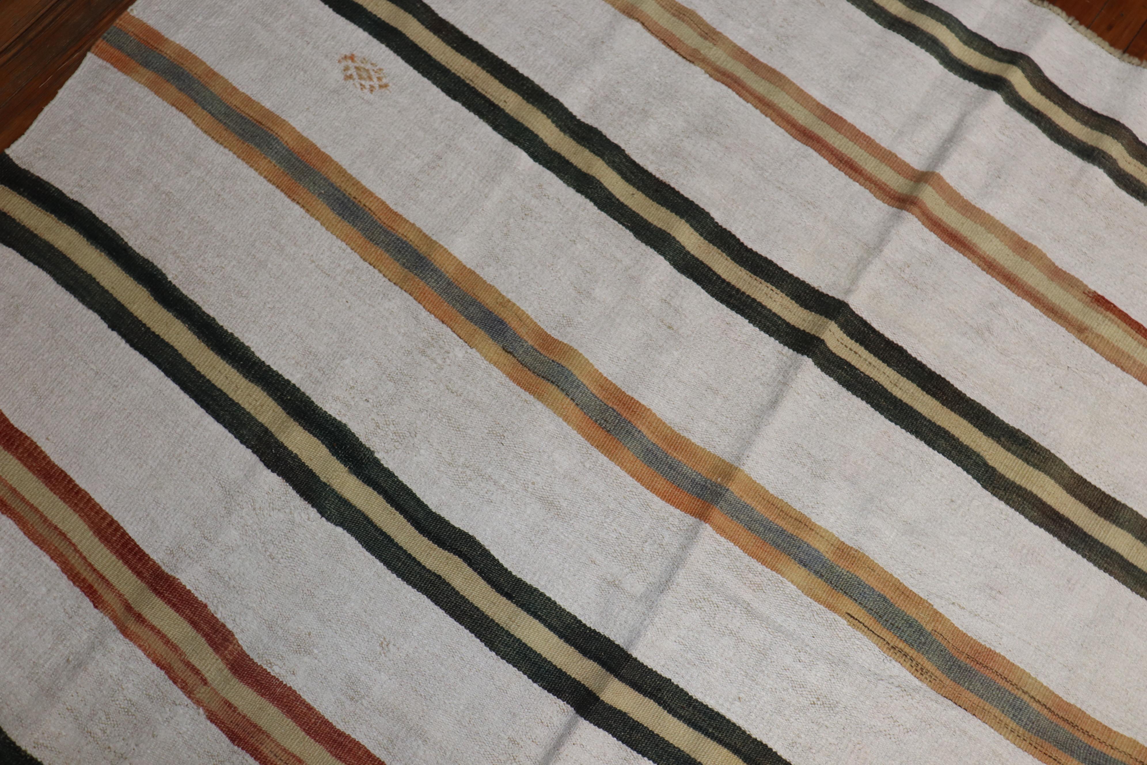 Oversize Square Striped Turkish Kilim For Sale 1