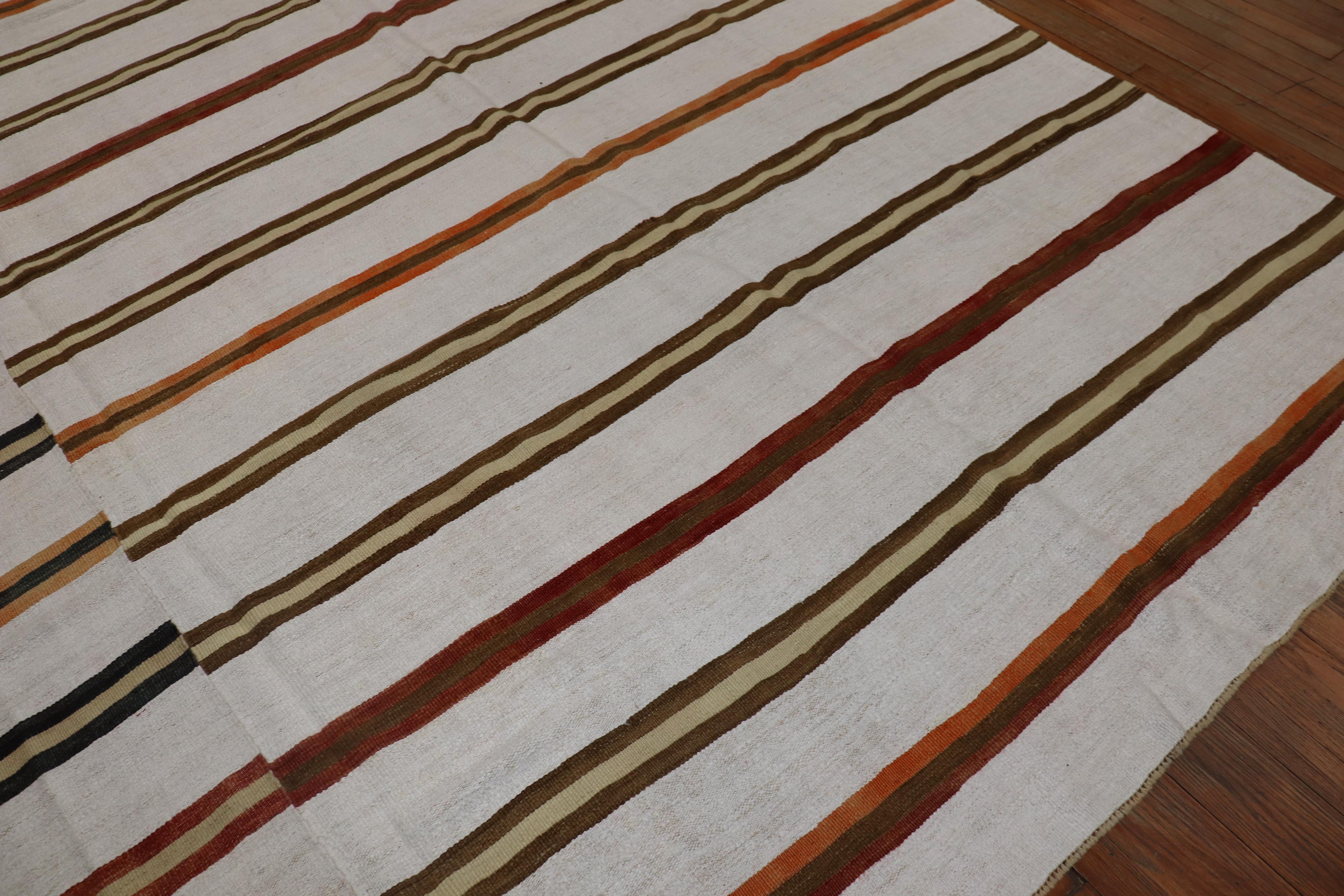 Oversize Square Striped Turkish Kilim For Sale 3