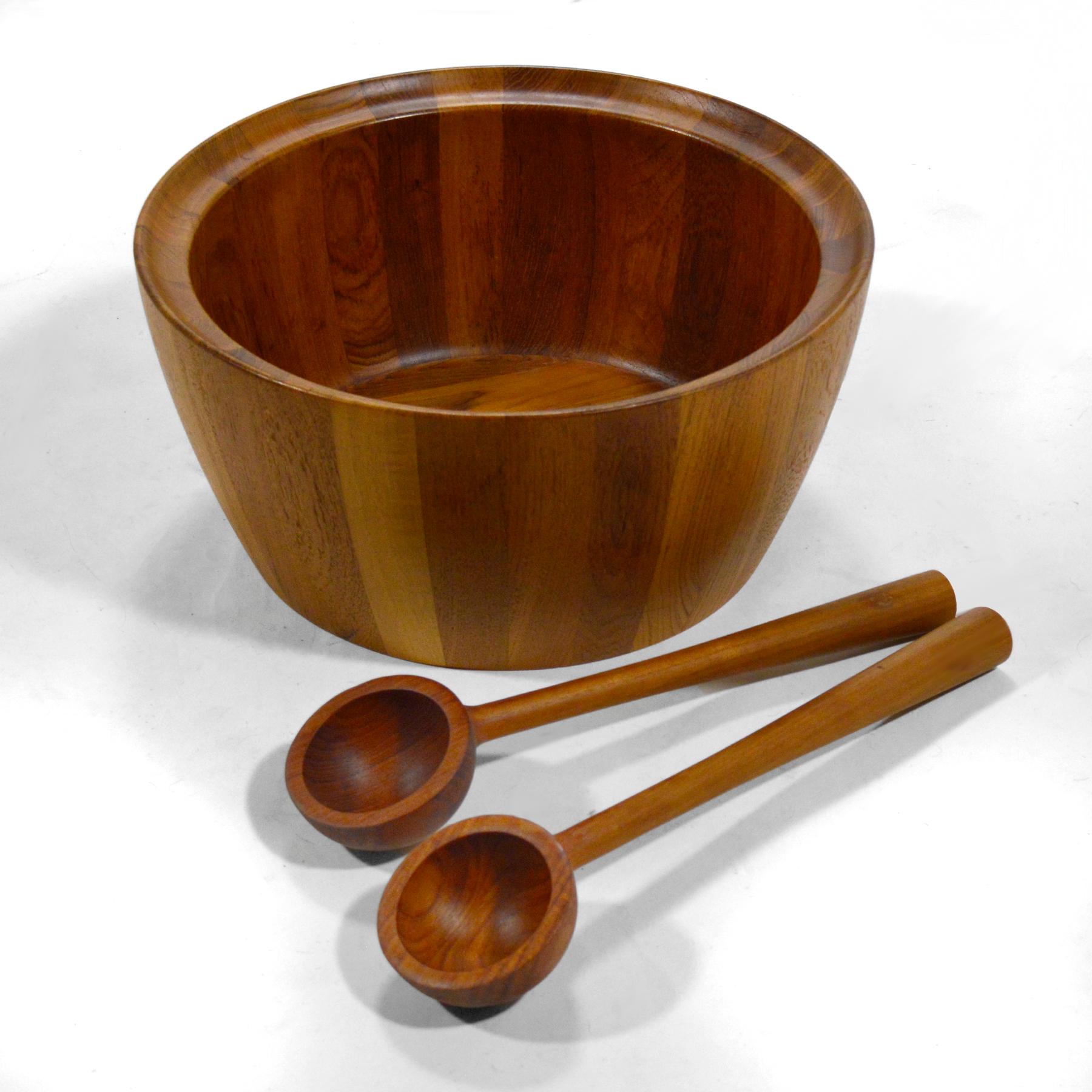 Danish Oversize Staved Teak Bowl and Servers by Richard Nissen For Sale