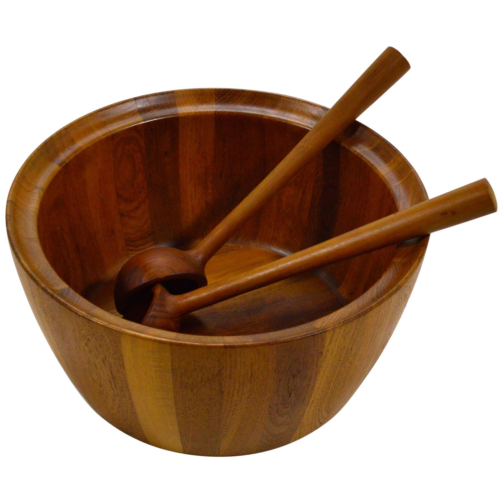 Oversize Staved Teak Bowl and Servers by Richard Nissen For Sale