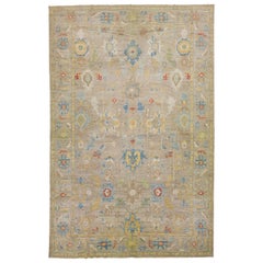 Tapis surdimensionné en laine Sultanabad fait à la main avec motif floral sur toute sa surface