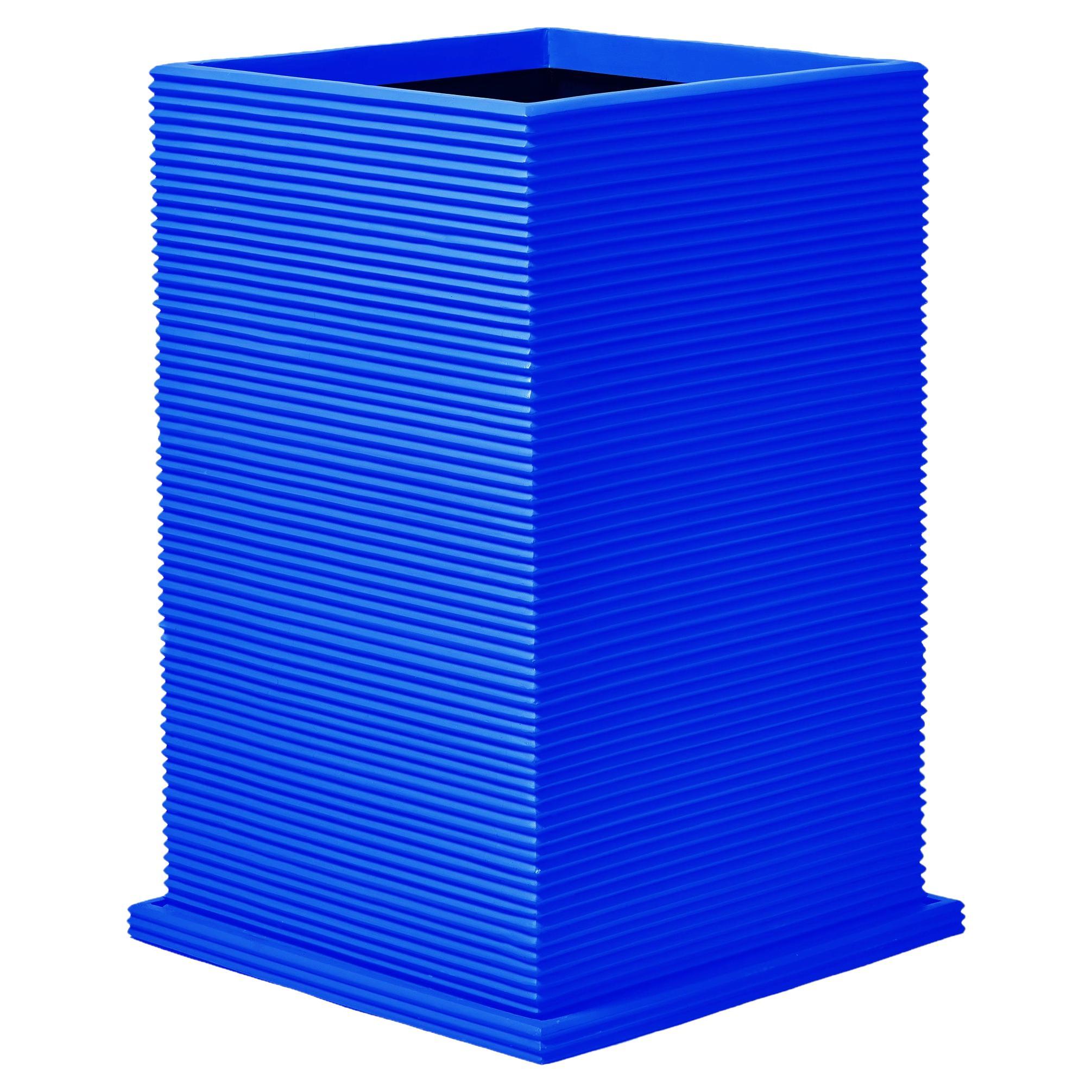 Oversize Tall Rectangular Fiberglass Indoor Outdoor Planter 'Blue' Drainage Tray