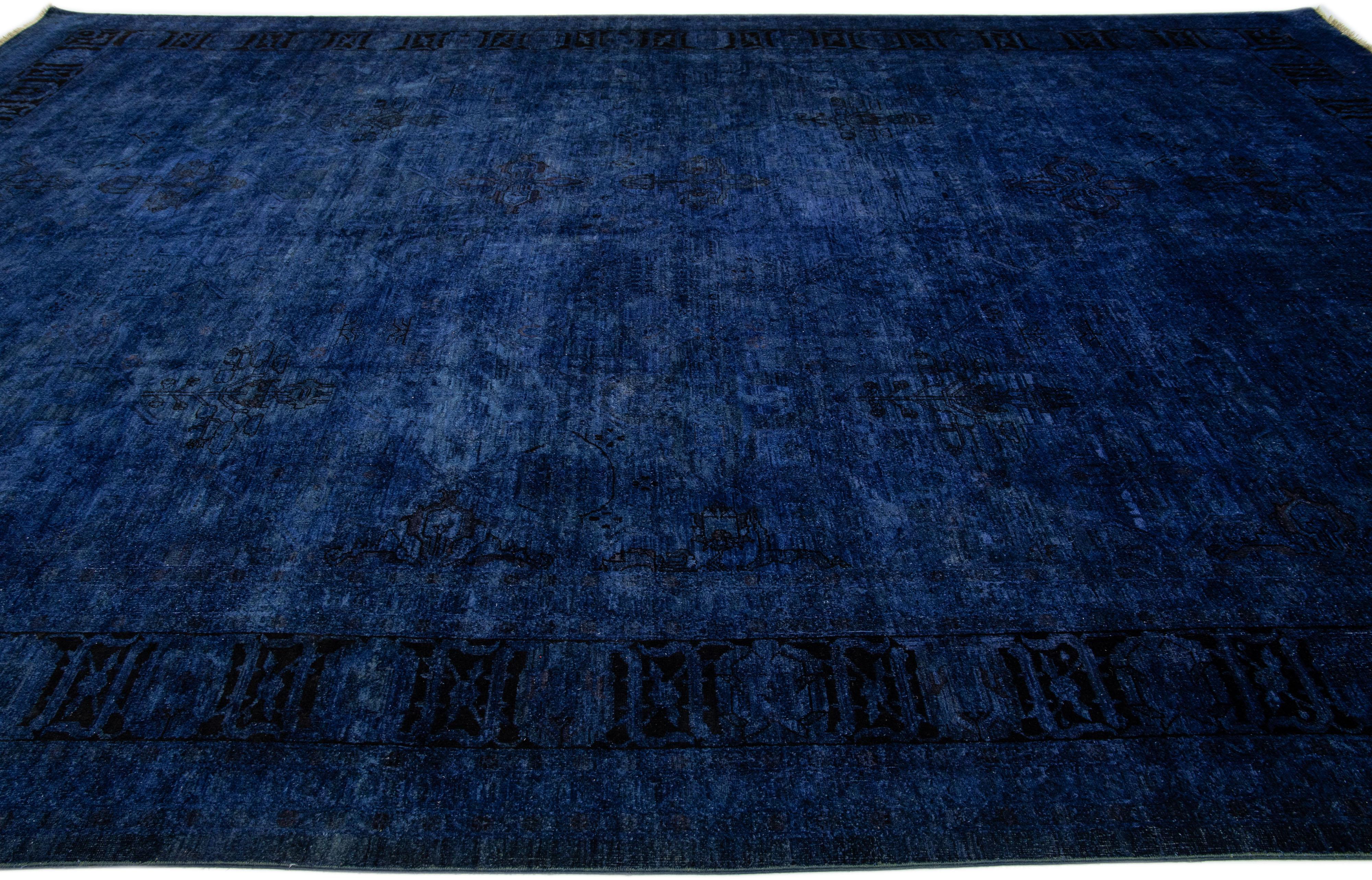Pakistani Oversize Transitional Handmade Wool Rug in Blue For Sale