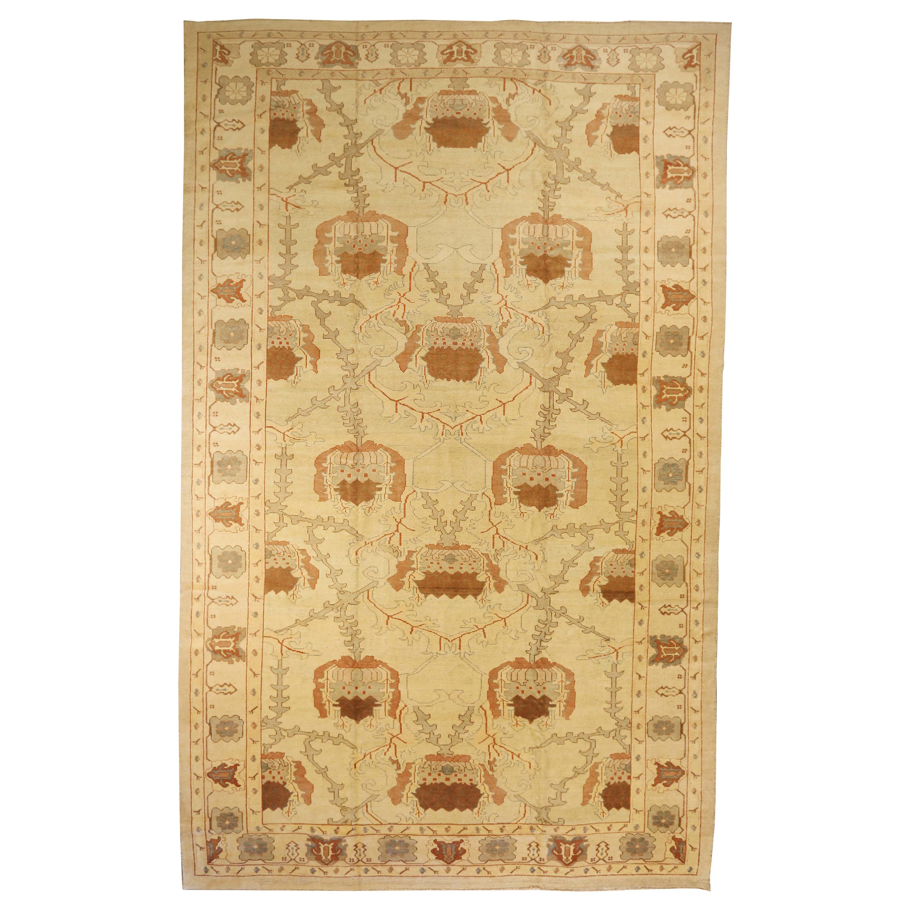 Oversize Turkish Donegal Rug with Brown and Ivory Botanical Details For Sale