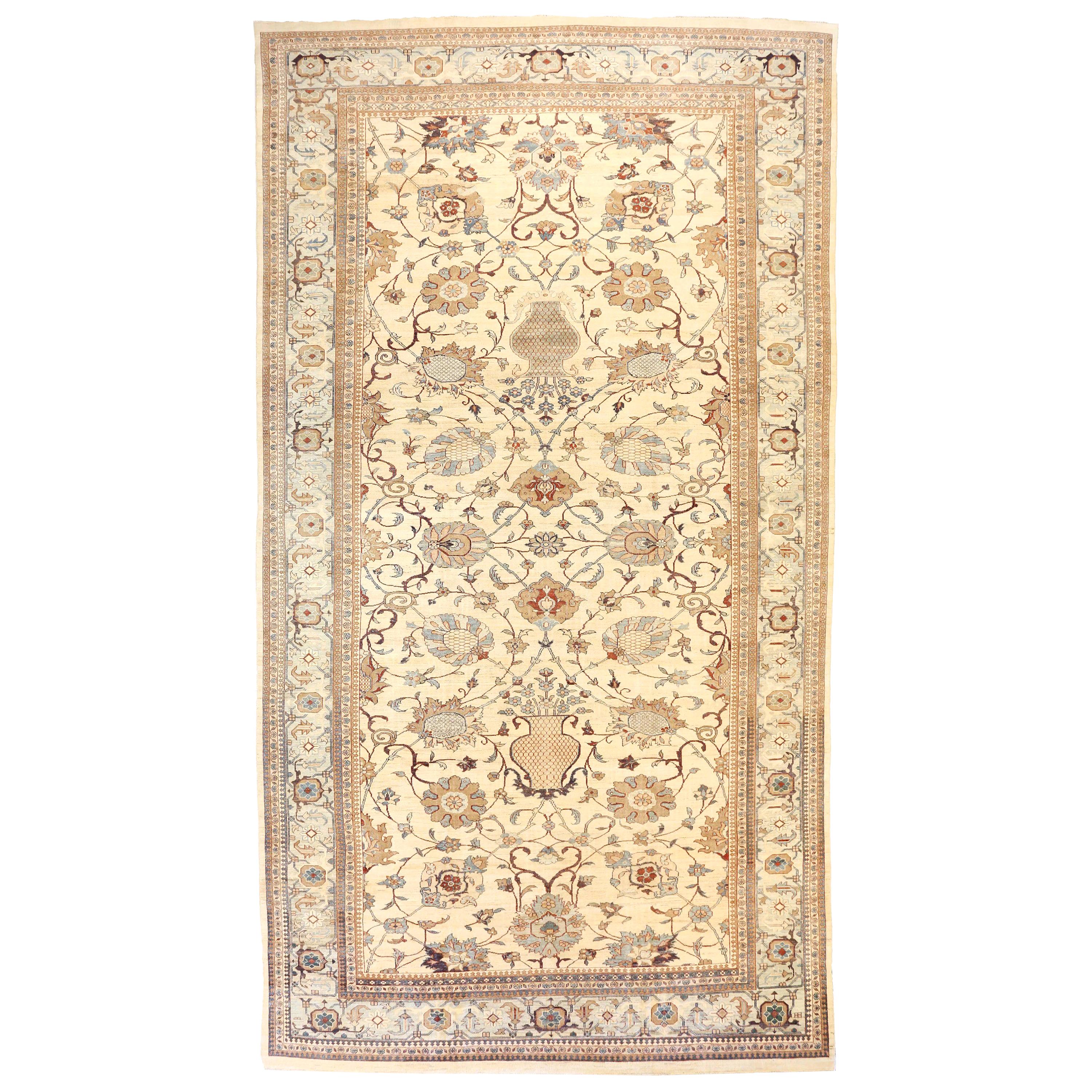 Oversize Turkish Rug in Sultanabad Style with Gray and Brown Floral Details