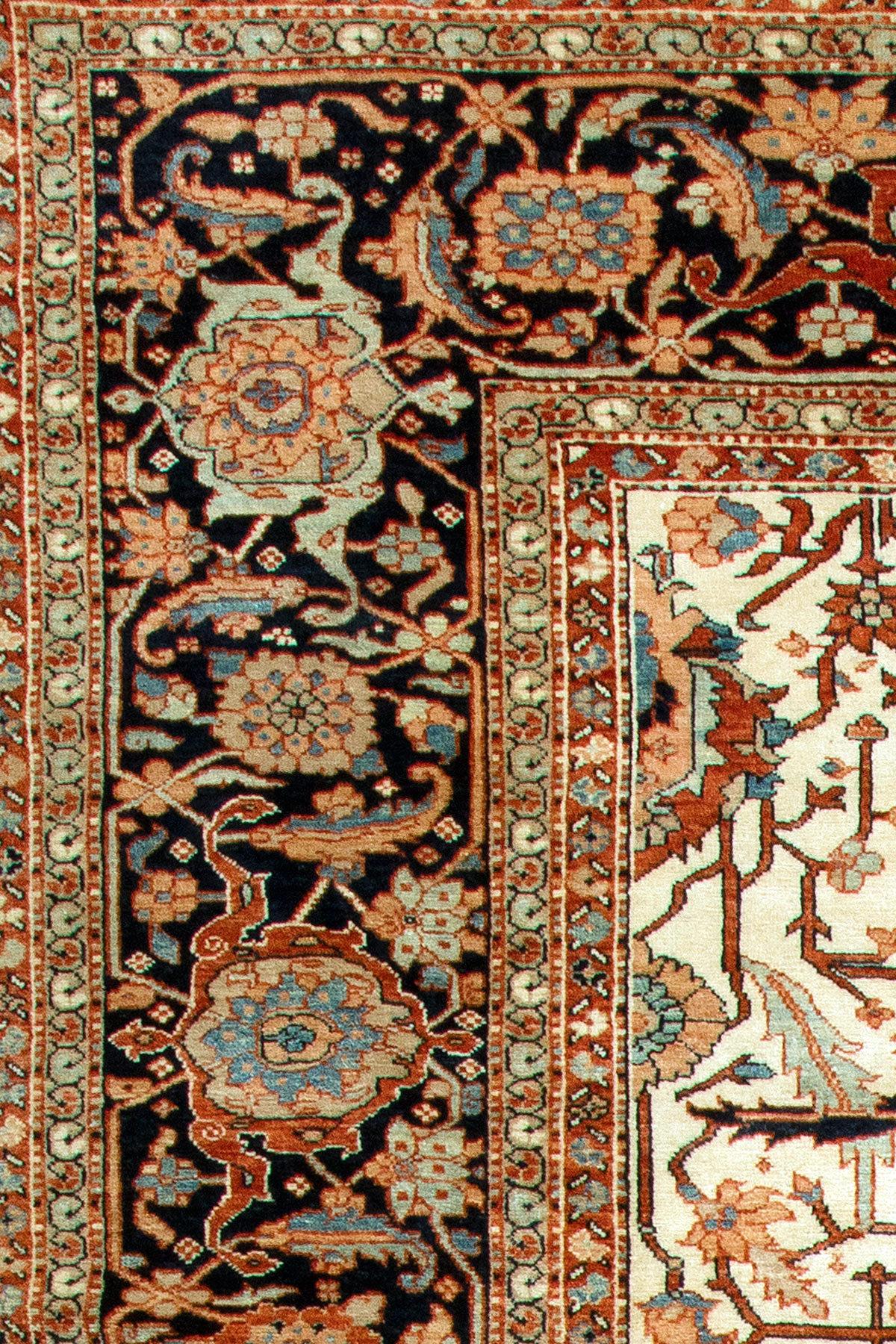Vibrant oversize vintage Persian Heriz carpet.

Measures: 14' x 17'10''.


