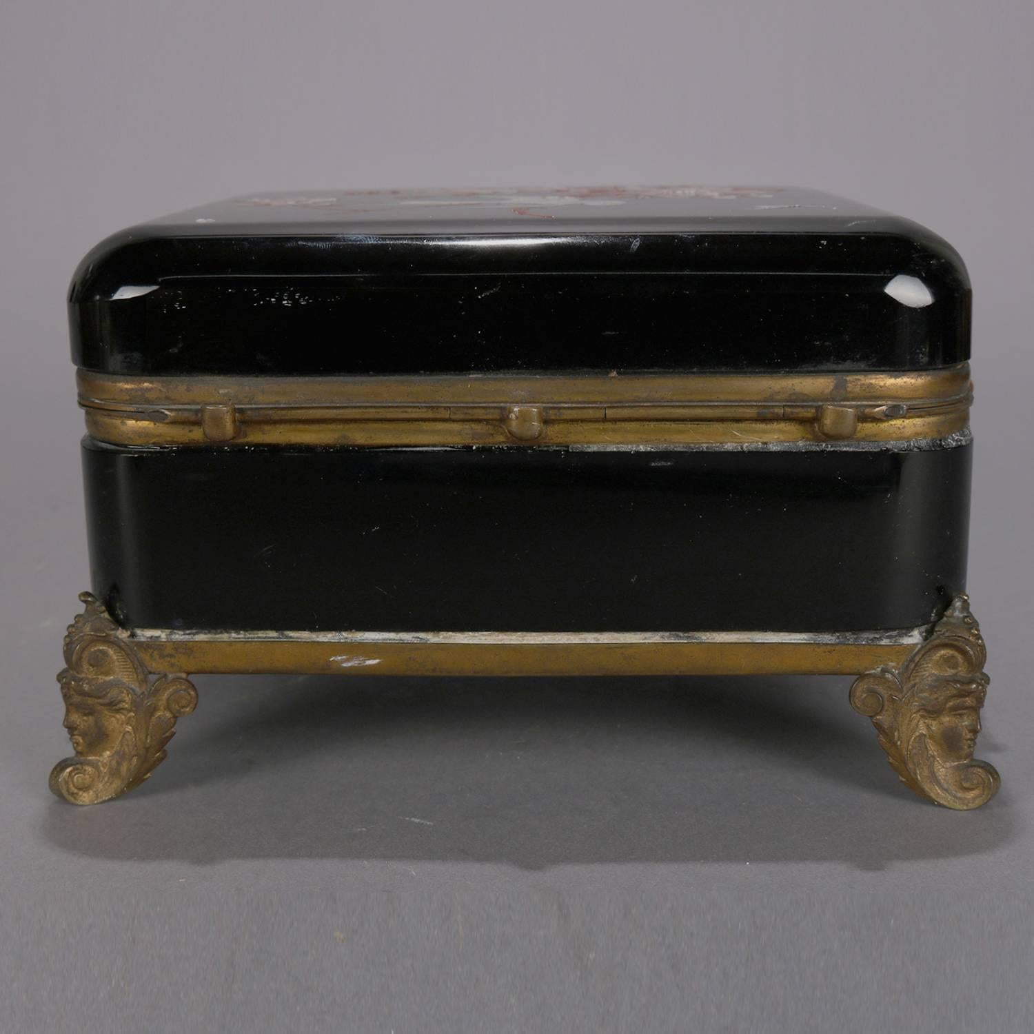Oversize Victorian Enamel Glass Dresser Box with Figural Gilt Bronze Mounts 1