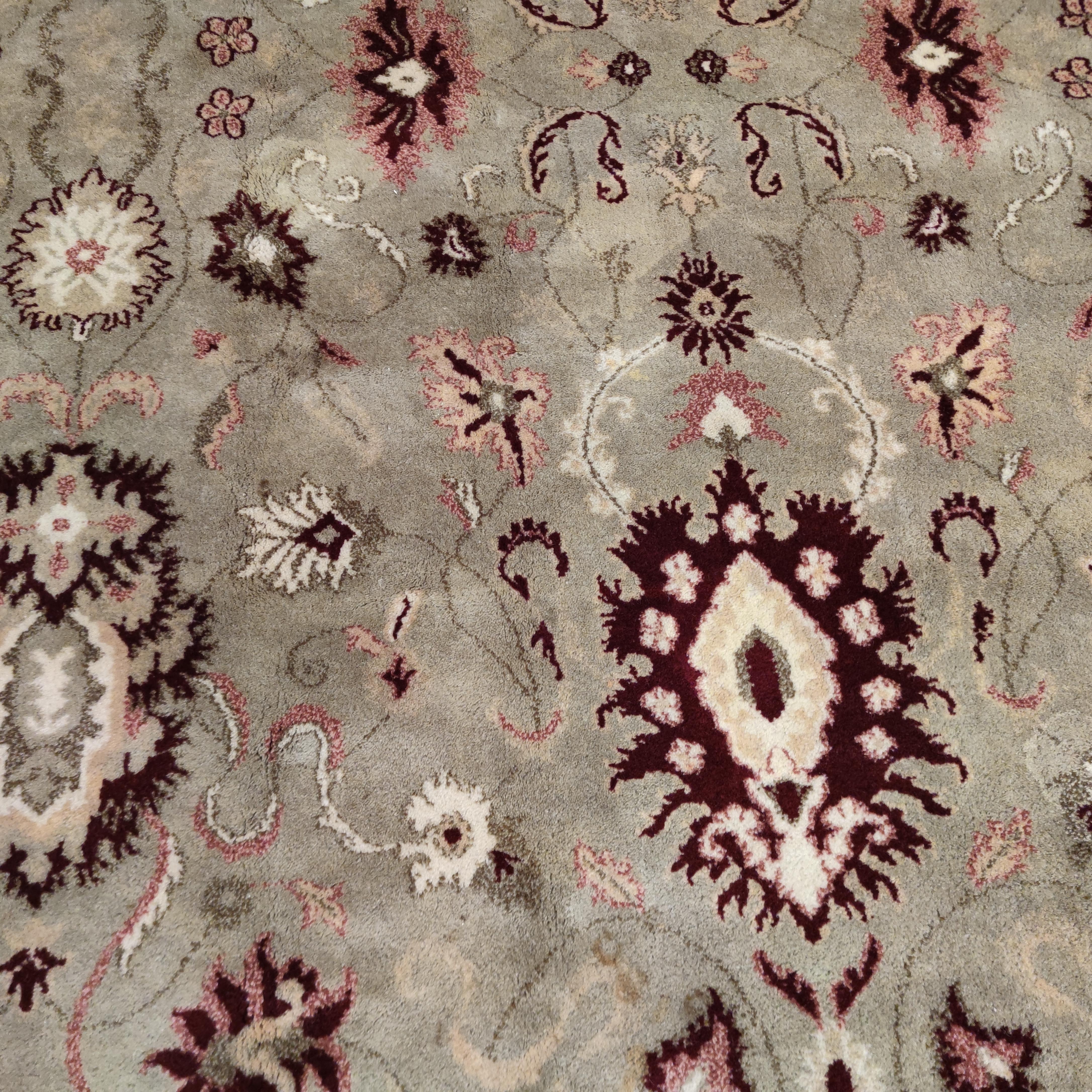 Oversize Vintage Celadon Green All-Over Design Agra Carpet with Ruby Red Border For Sale 4